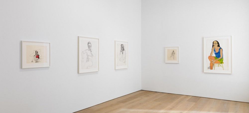 Installation view of the exhibition Alice Neel: Drawings and Watercolors 1927 to 1978 , at David Zwirner in New York, dated 2015.