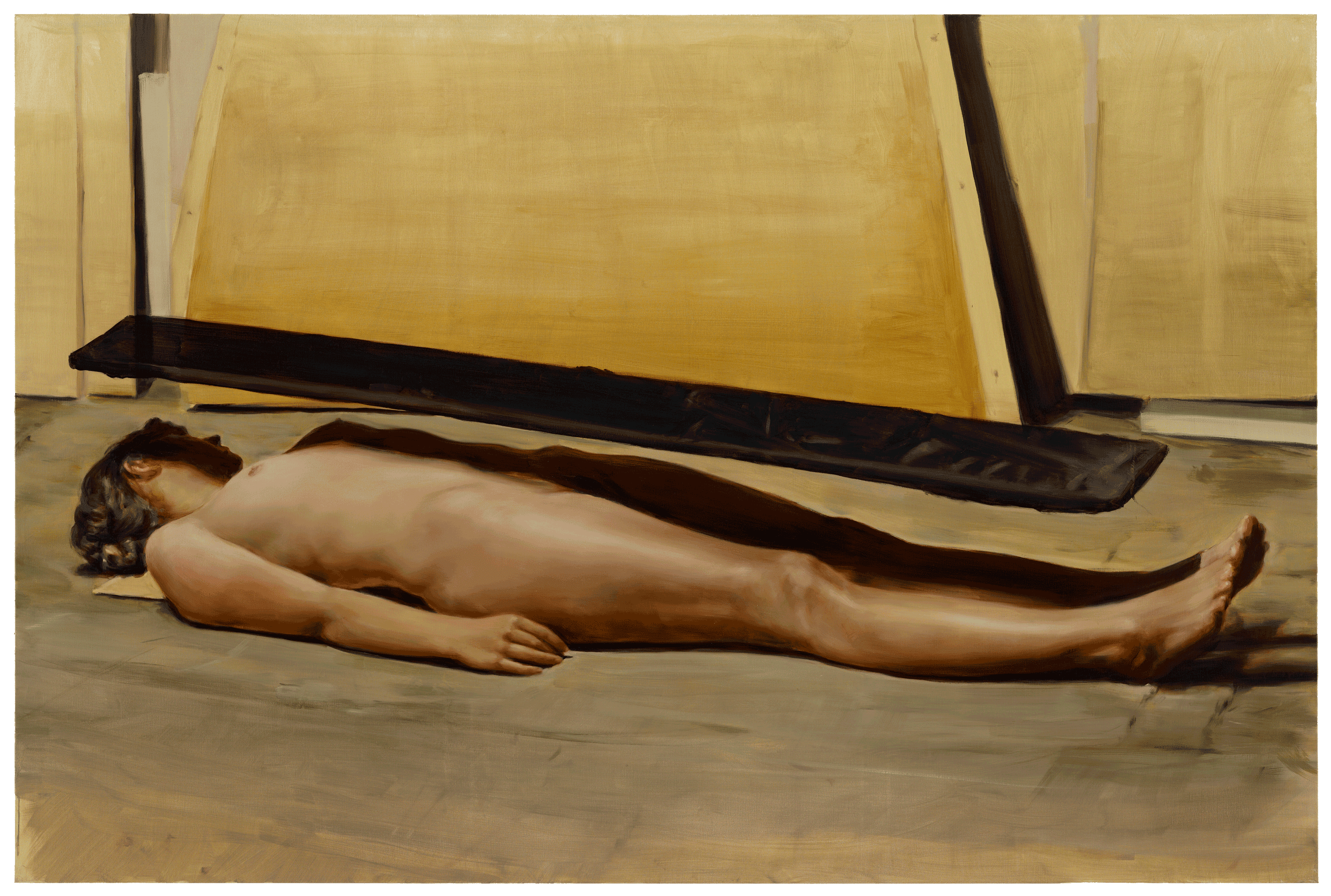 A painting by Michael Borremans, titled The Hovering Wood, dated 2011.