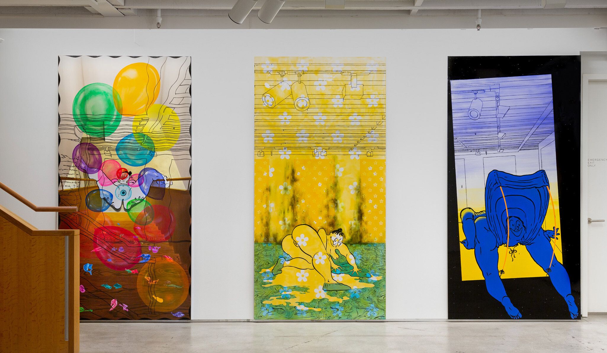 Installation view from the exhibition Ebecho Muslimova: Scenes in the Sublevel, at The Drawing Center, New York. February 5 - May 23, 2021.