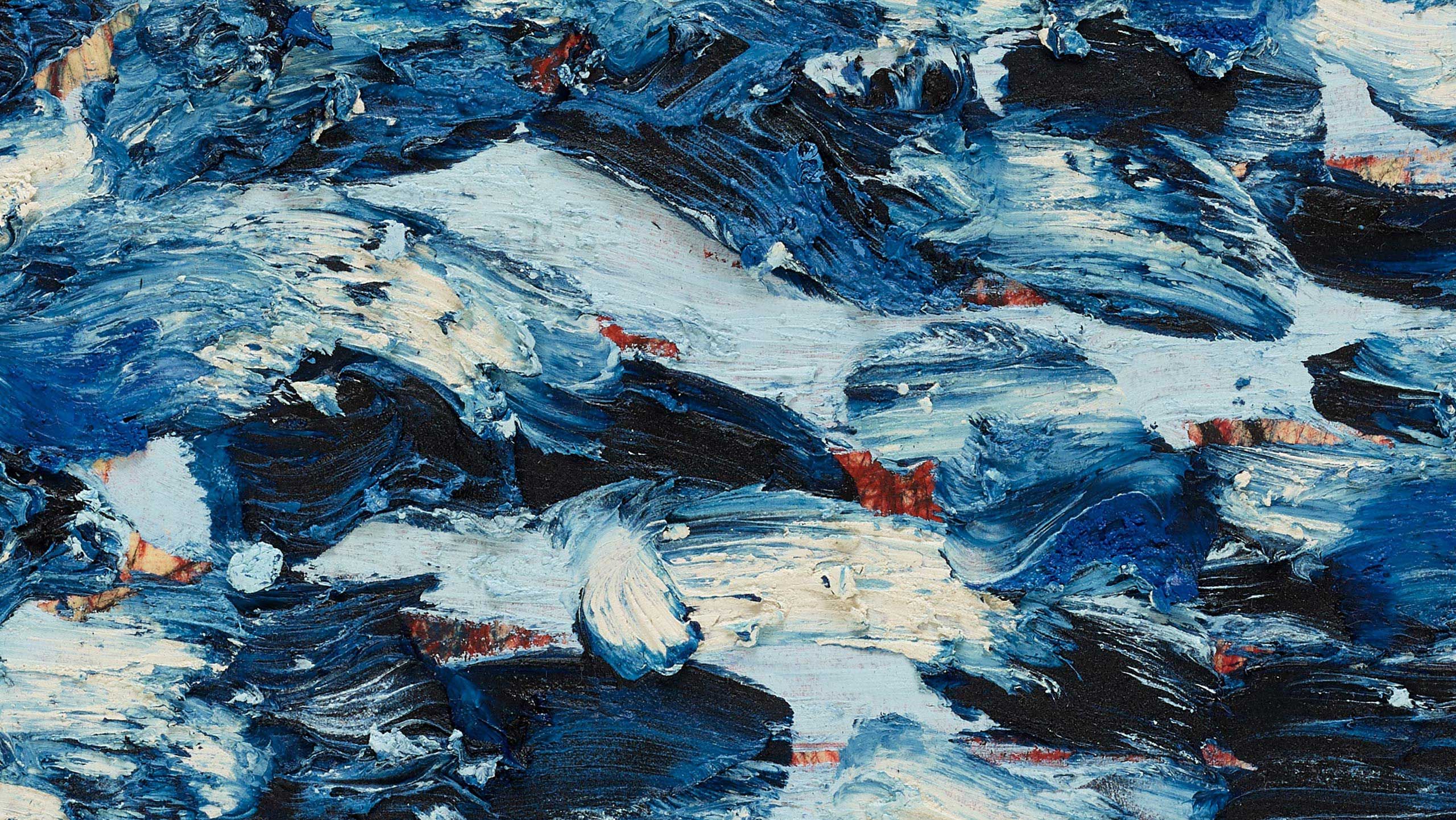 A detail of a painting by Oscar Murillo, titled surge (poetics of flight), dated 2021