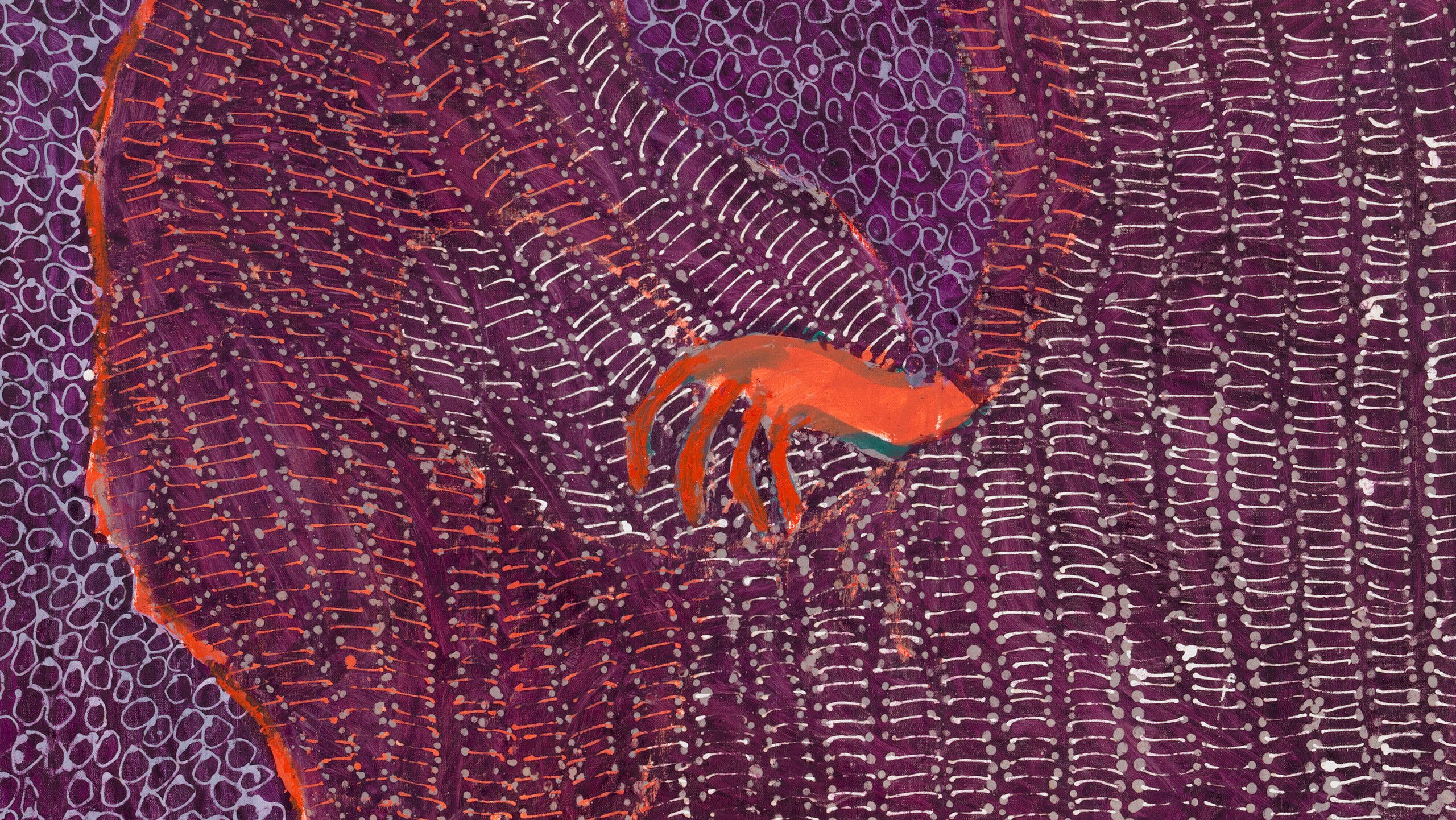 A detail of a painting by Portia Zvavahera titled Woman in pain, dated 2021