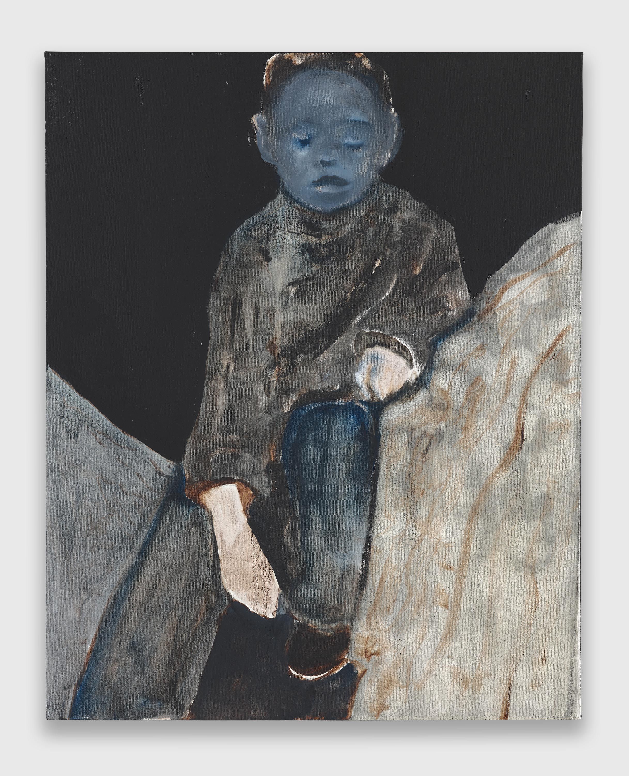 An oil and acrylic on canvas artwork by Noah Davis, titled Indigo Kid, dated 2010.