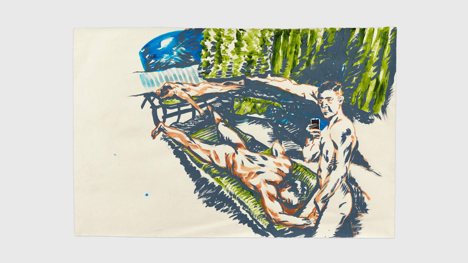 An untitled acrylic and graphite drawing on paper by Raymond Pettibon, dated 2017.