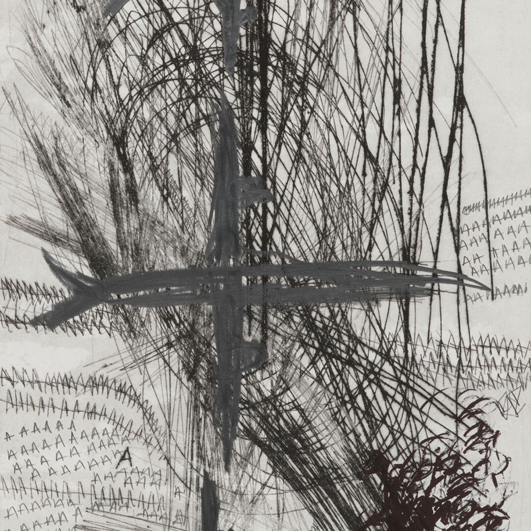 A work on paper by Oscar Murillo, titled (untitled) poetics of flight, dated 2019