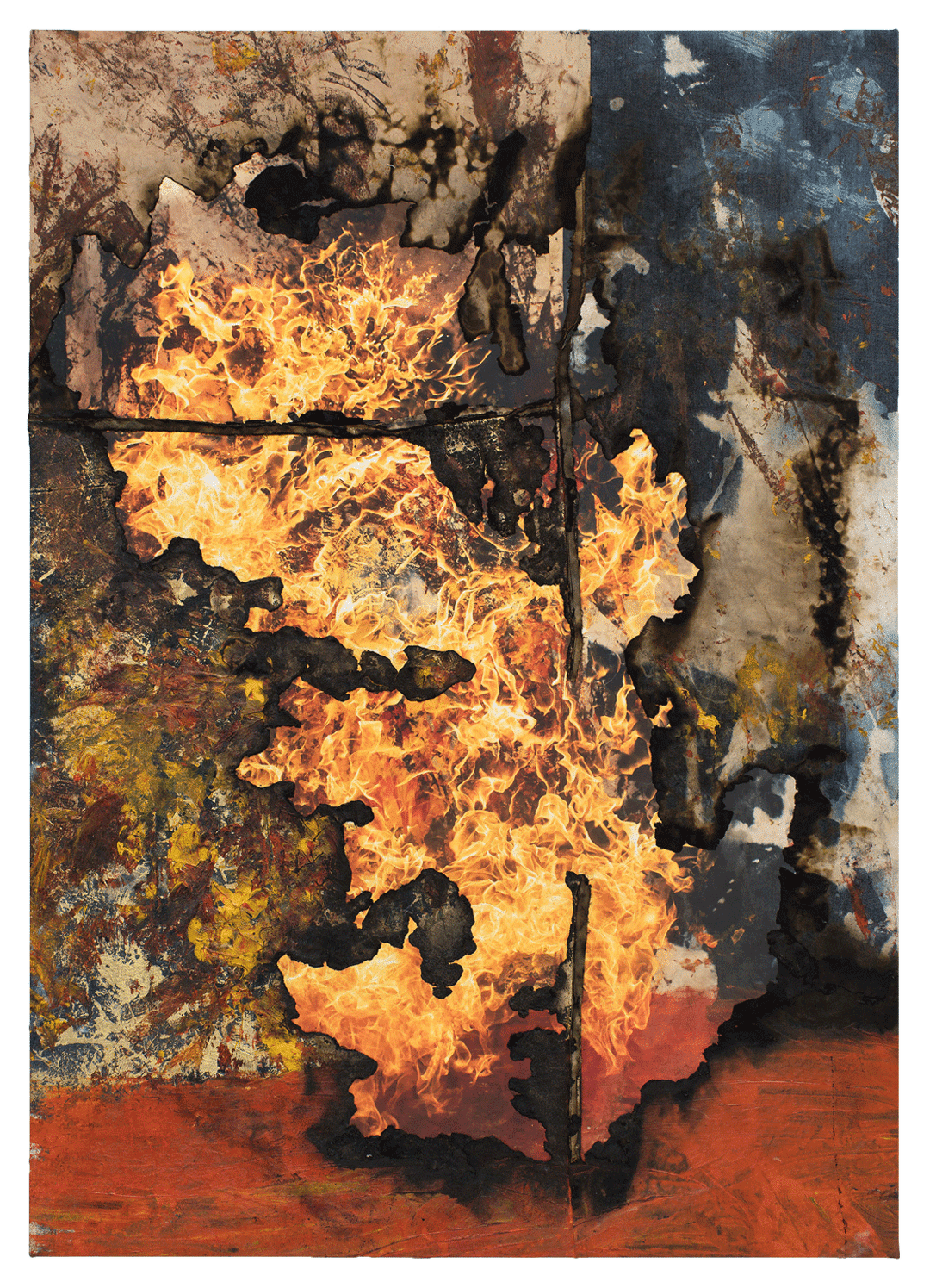 A mixed media piece by Korakrit Arunanondchai titled Painting with history, the Red Sea, dated 2020.