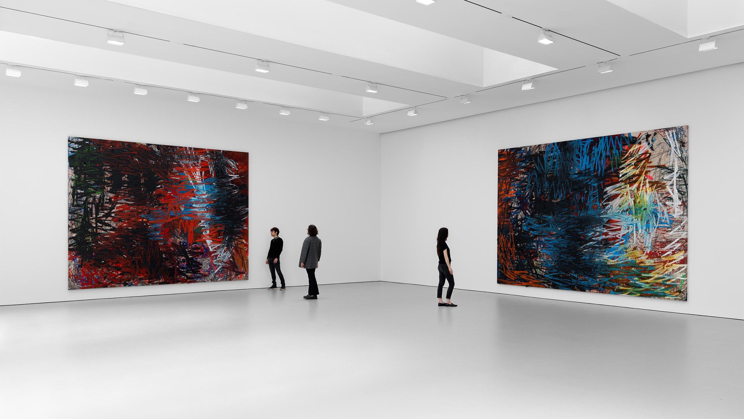 Installation view, Oscar Murillo: ourself behind concealed, David Zwirner, New York