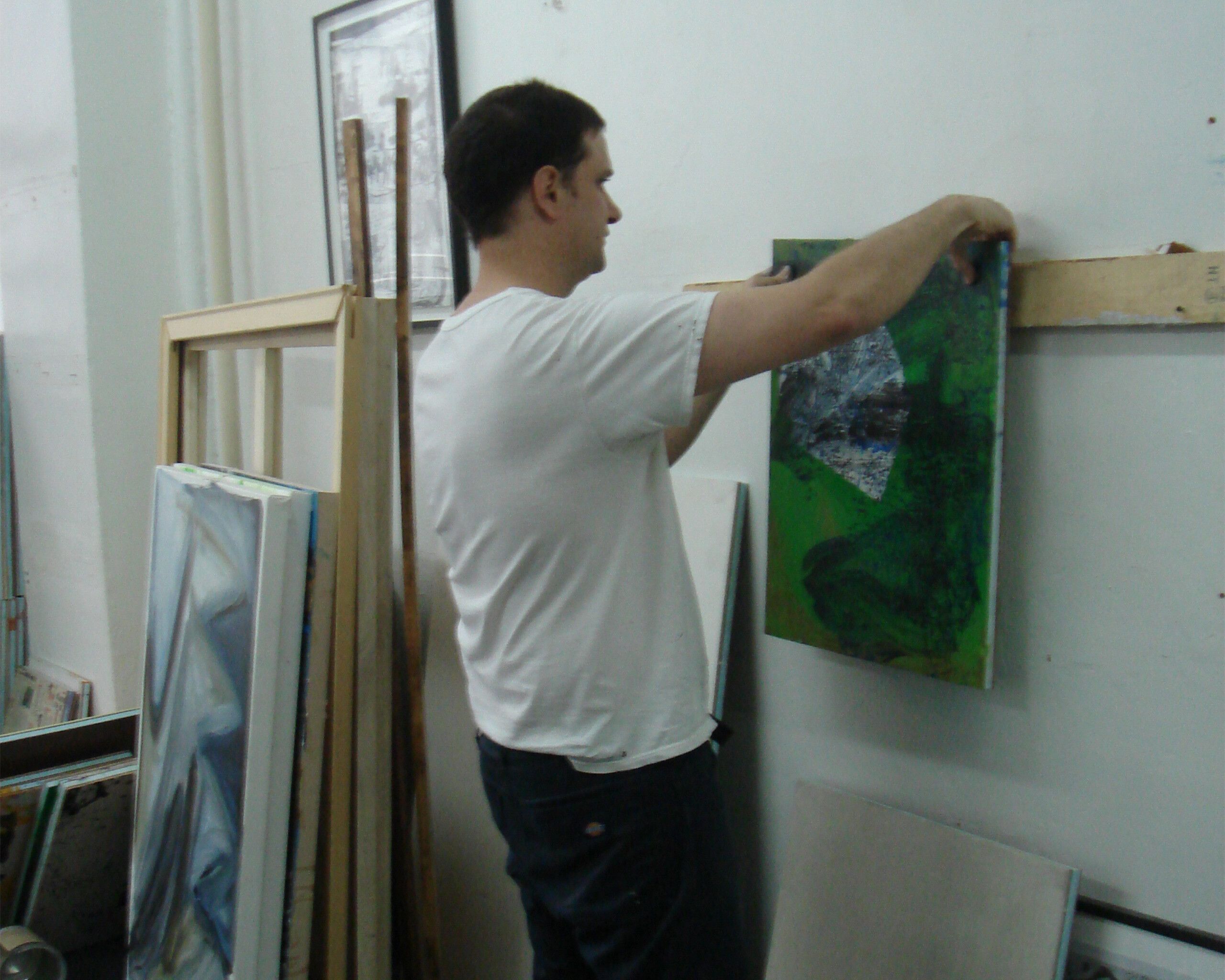 Josh Smith working on his Parkett edition in his studio