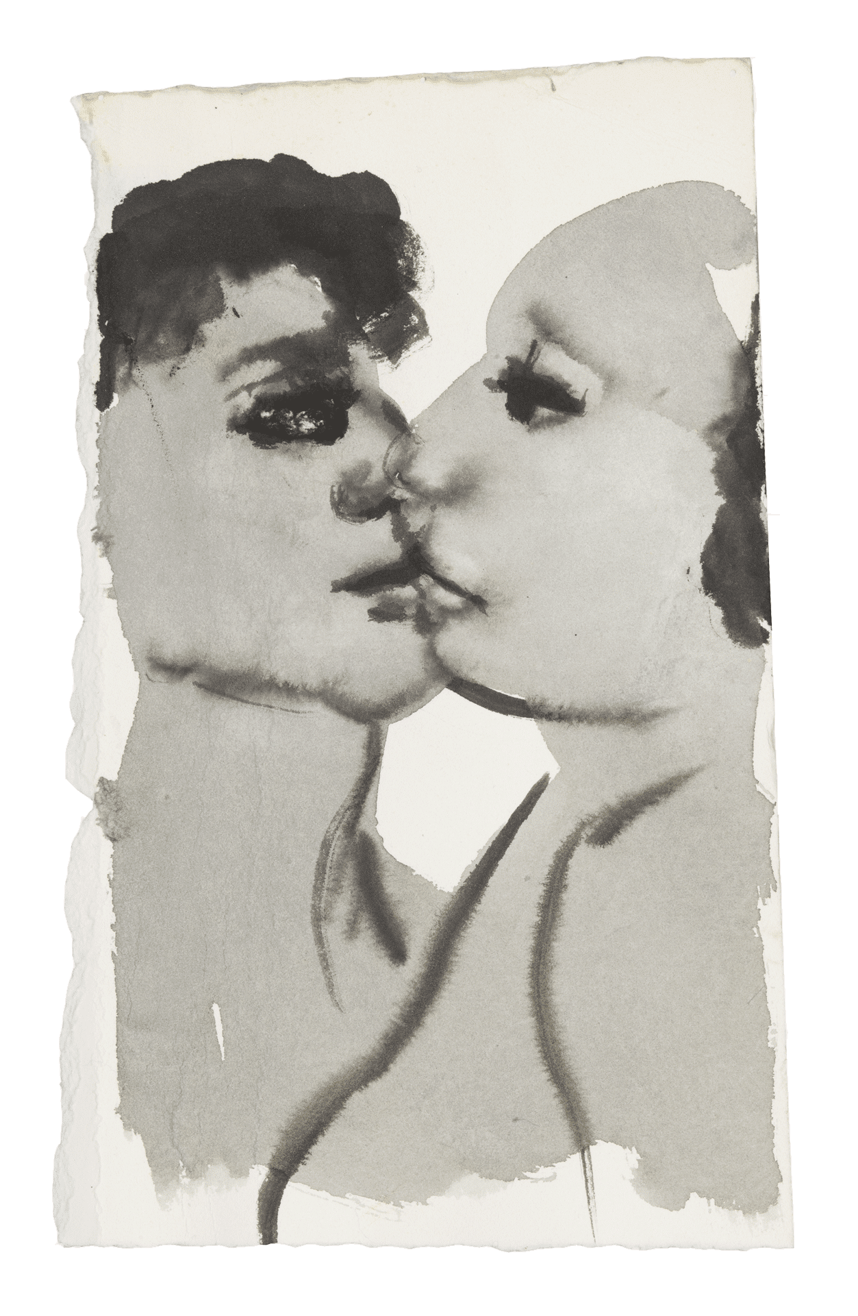 A drawing by Marlene Dumas, titled To kiss or not to kiss, dated 2015 to 2016.