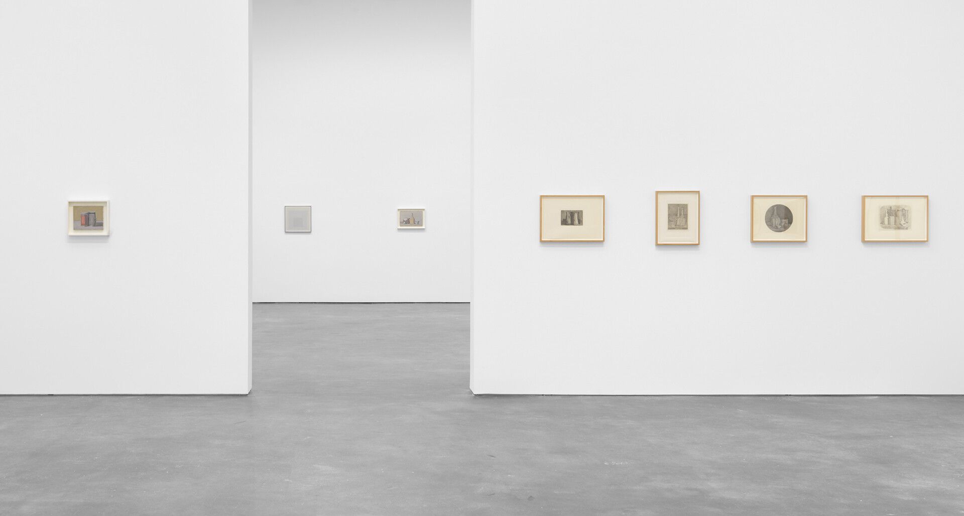 An installation view of an exhibition titled Albers and morandi: Never Finished at David Zwriner in New York in 2021.