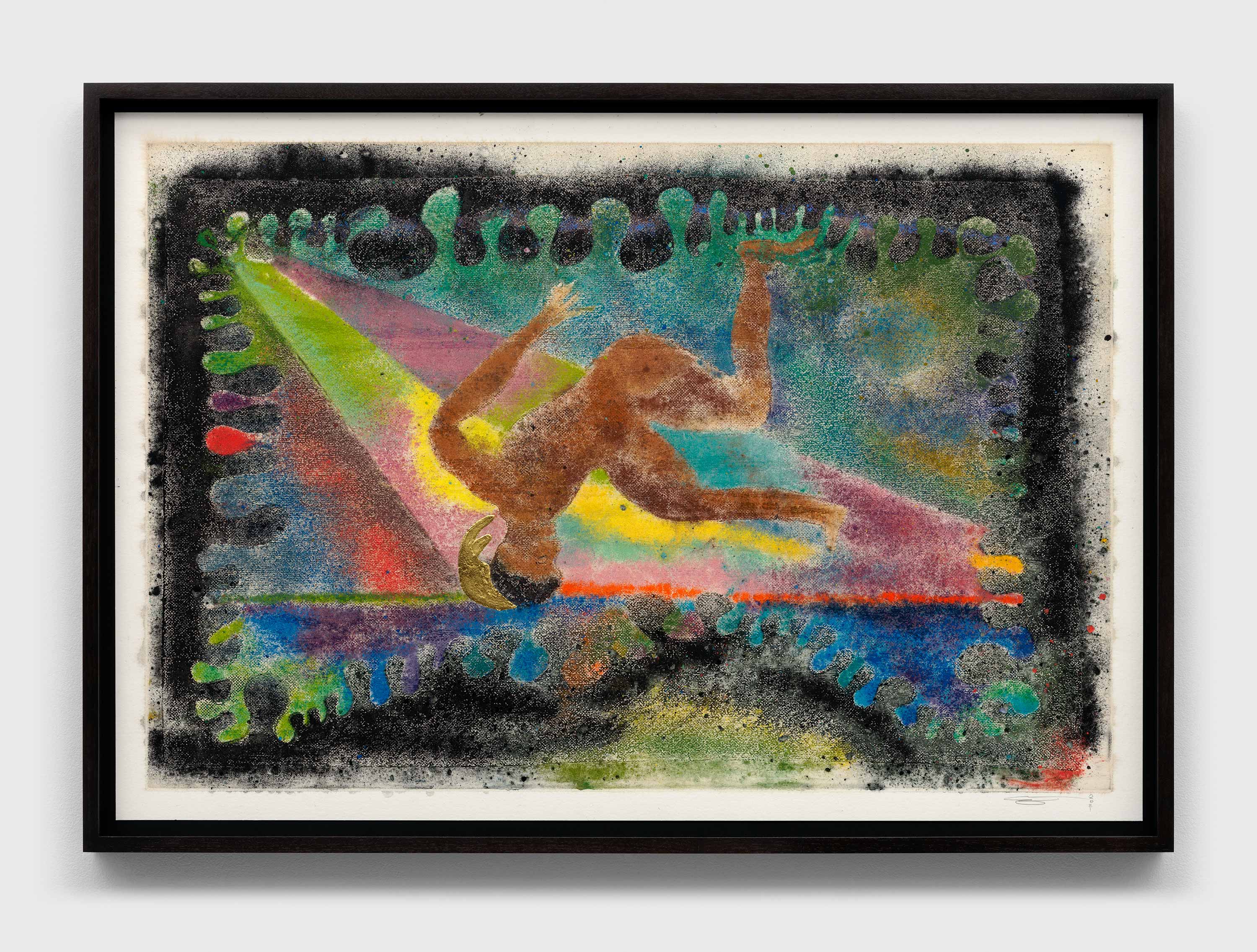 A woodcut monoprint by Chris Ofili, titled Young Satyr, dated 2021.