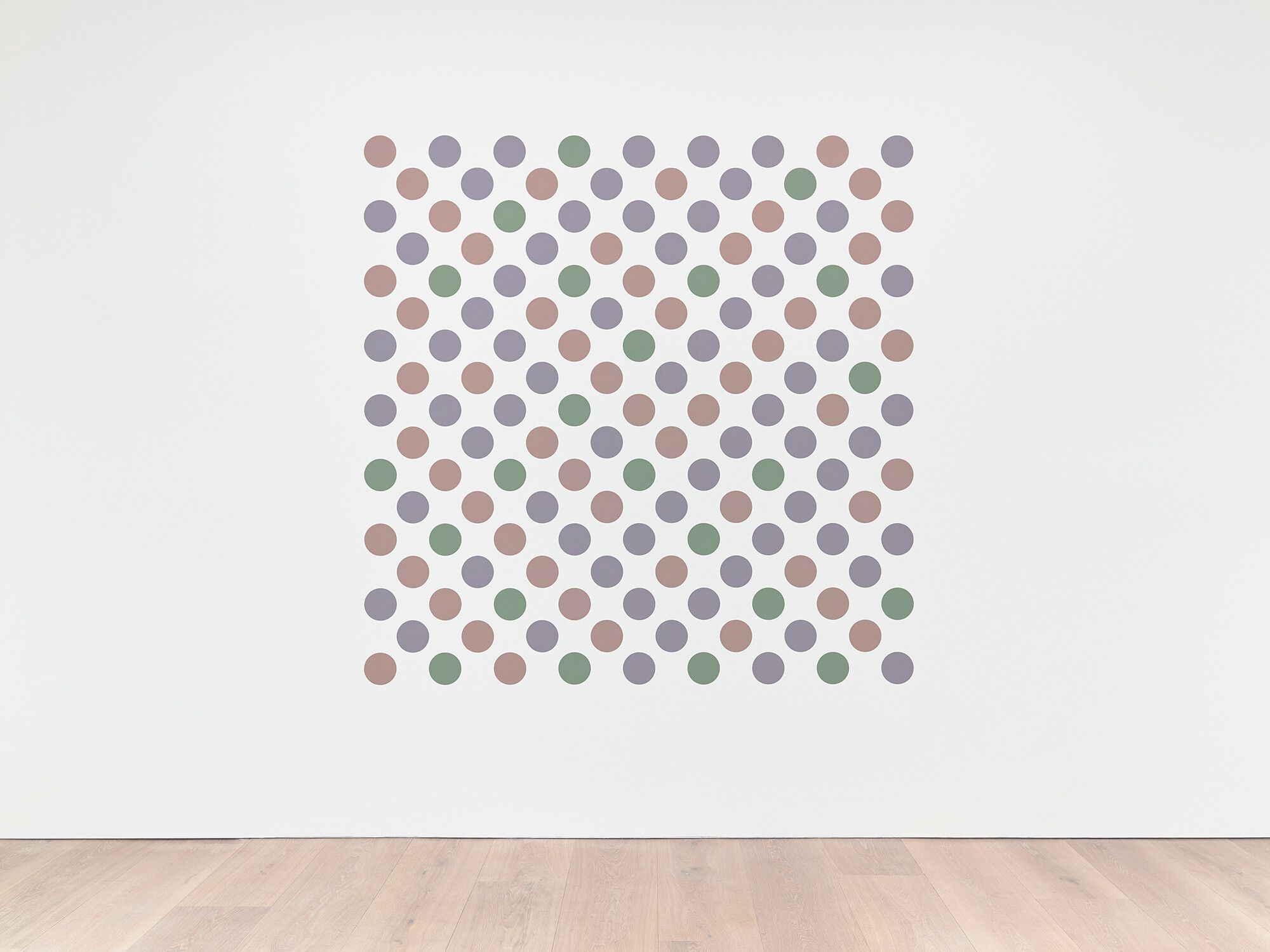 A painting by Bridget Riley, titled Measure for Measure 7, dated 2016.