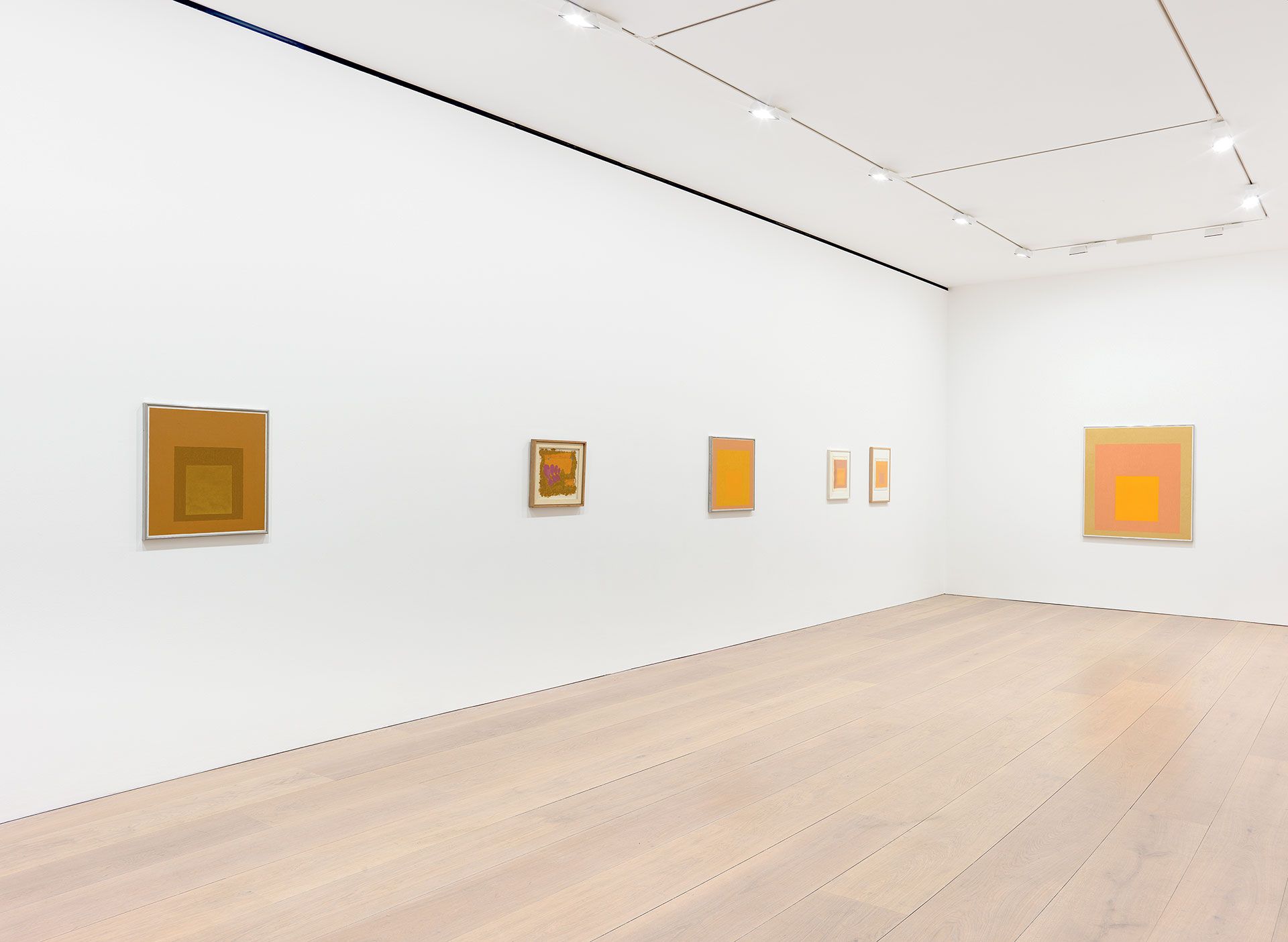 Installation view of the exhibition: Josef Albers: Sunny Side Up at David Zwirner in London, dated 2017.