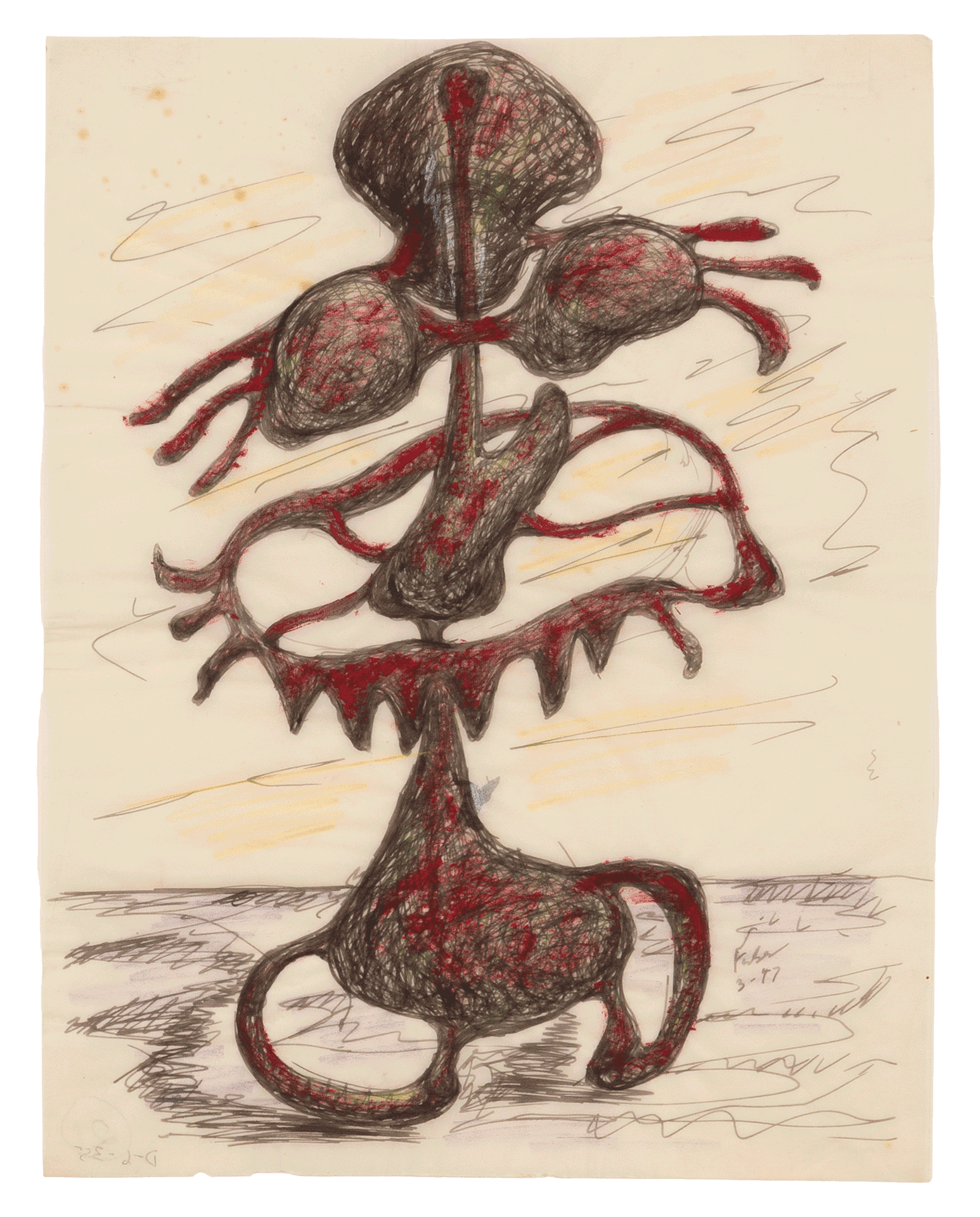 An untitled drawing by Herbert Ferber, dated 1947. 