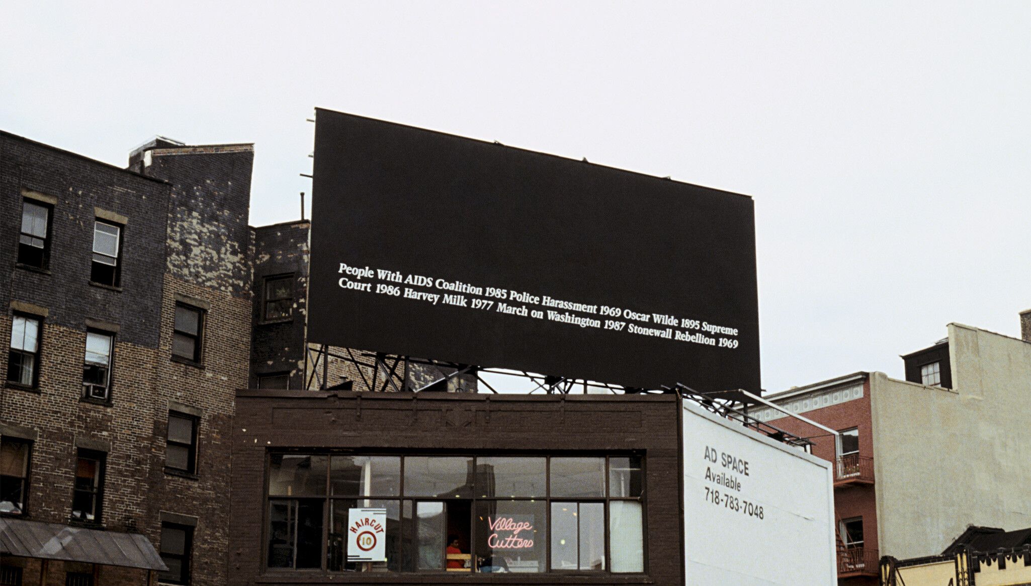 Installation view of an Untitled work, dated 1989, in Corner of Christopher Street and Seventh Avenue, Sheridan Square, New York, dated 1989