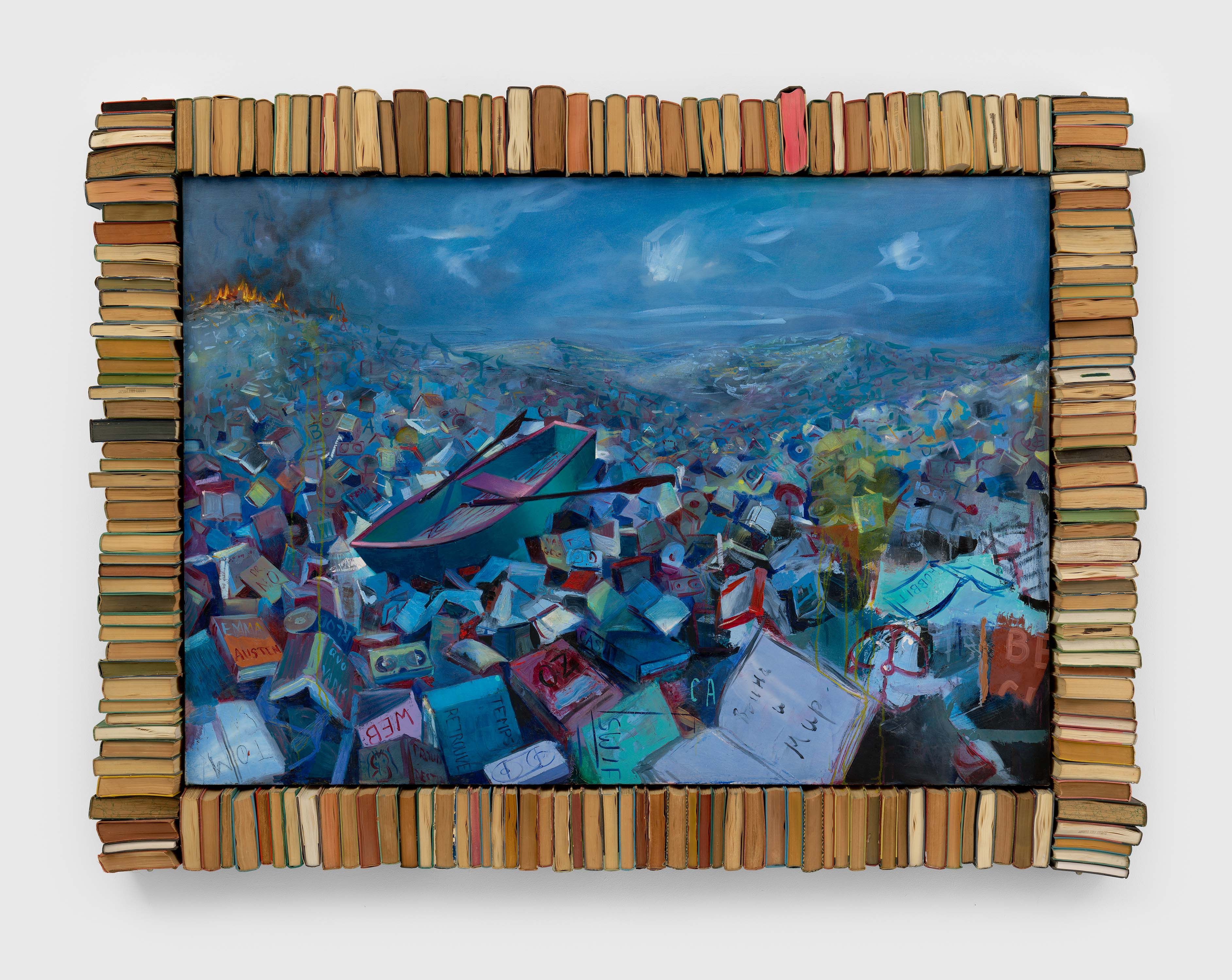 A mixed media artwork by Frank Moore, titled Library, dated 1989.