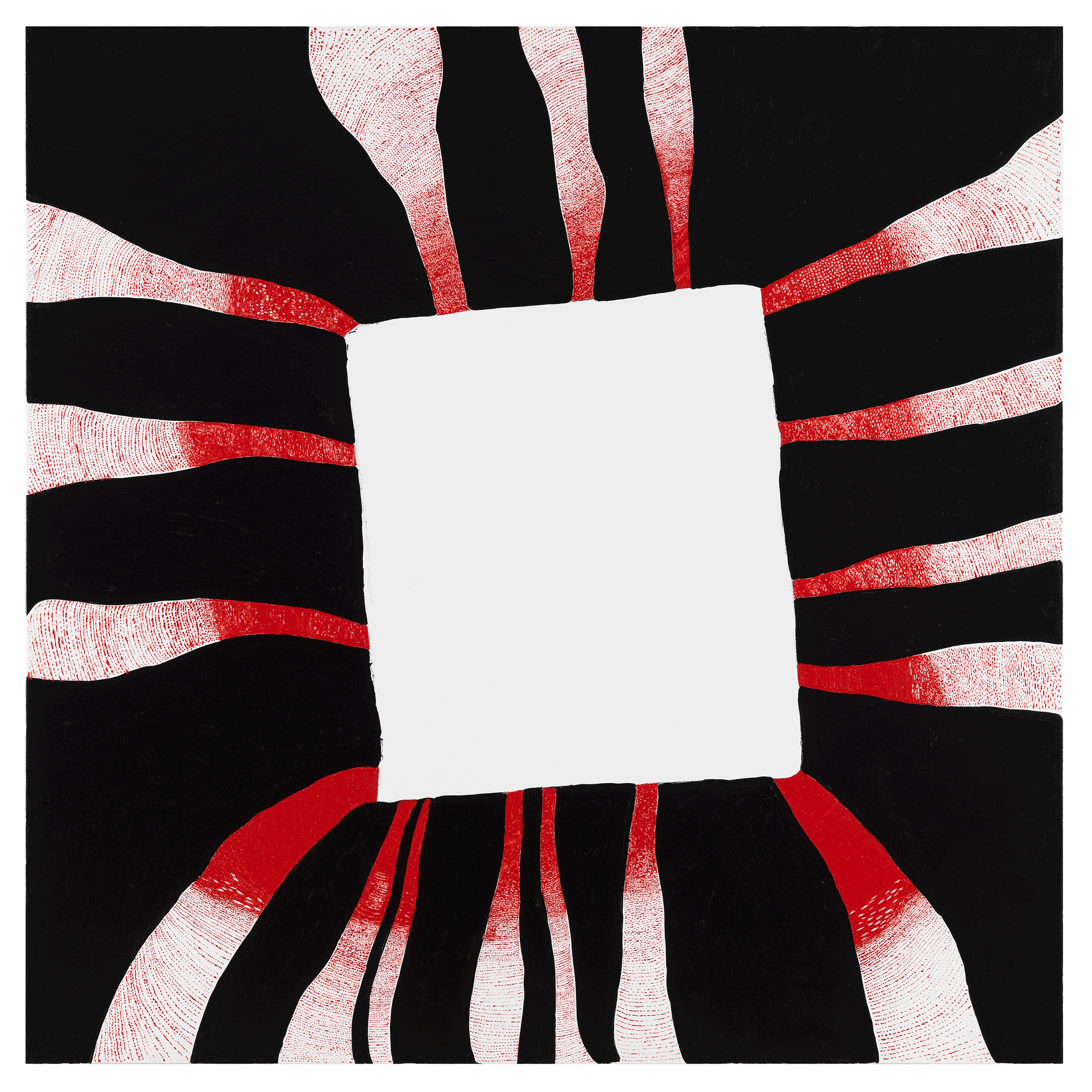 A painting by Yayoi Kusama, titled Footprints of the Atomic Bomb, dated 2016.