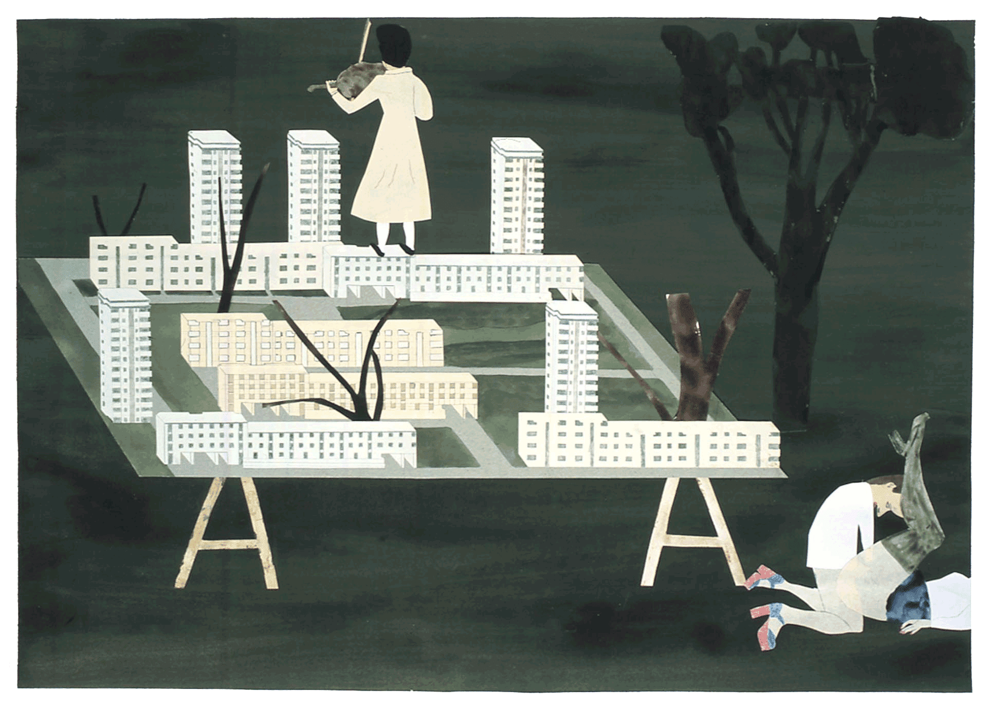 A collage by Jockum Nordstrom, titled The Architects, dated 2001.