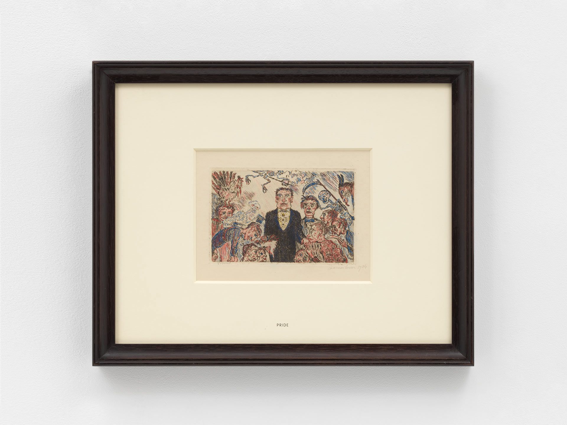 A print by James Ensor, titled L'Orgueil, translated as Pride, from the Seven Deadly Sins series, dated 1904.