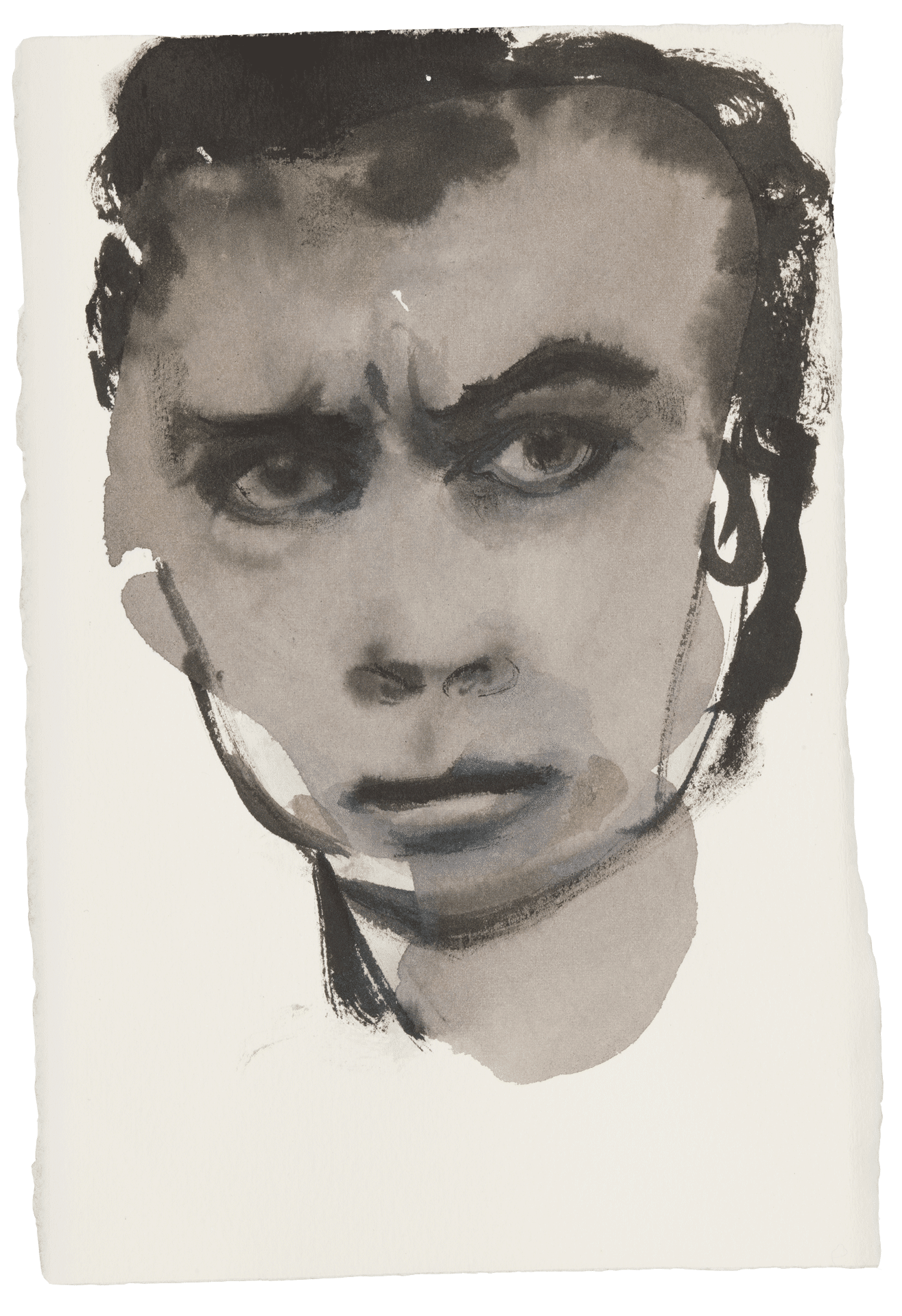 A drawing by Marlene Dumas, titled Adonis frowns, dated 2015 to 2016.