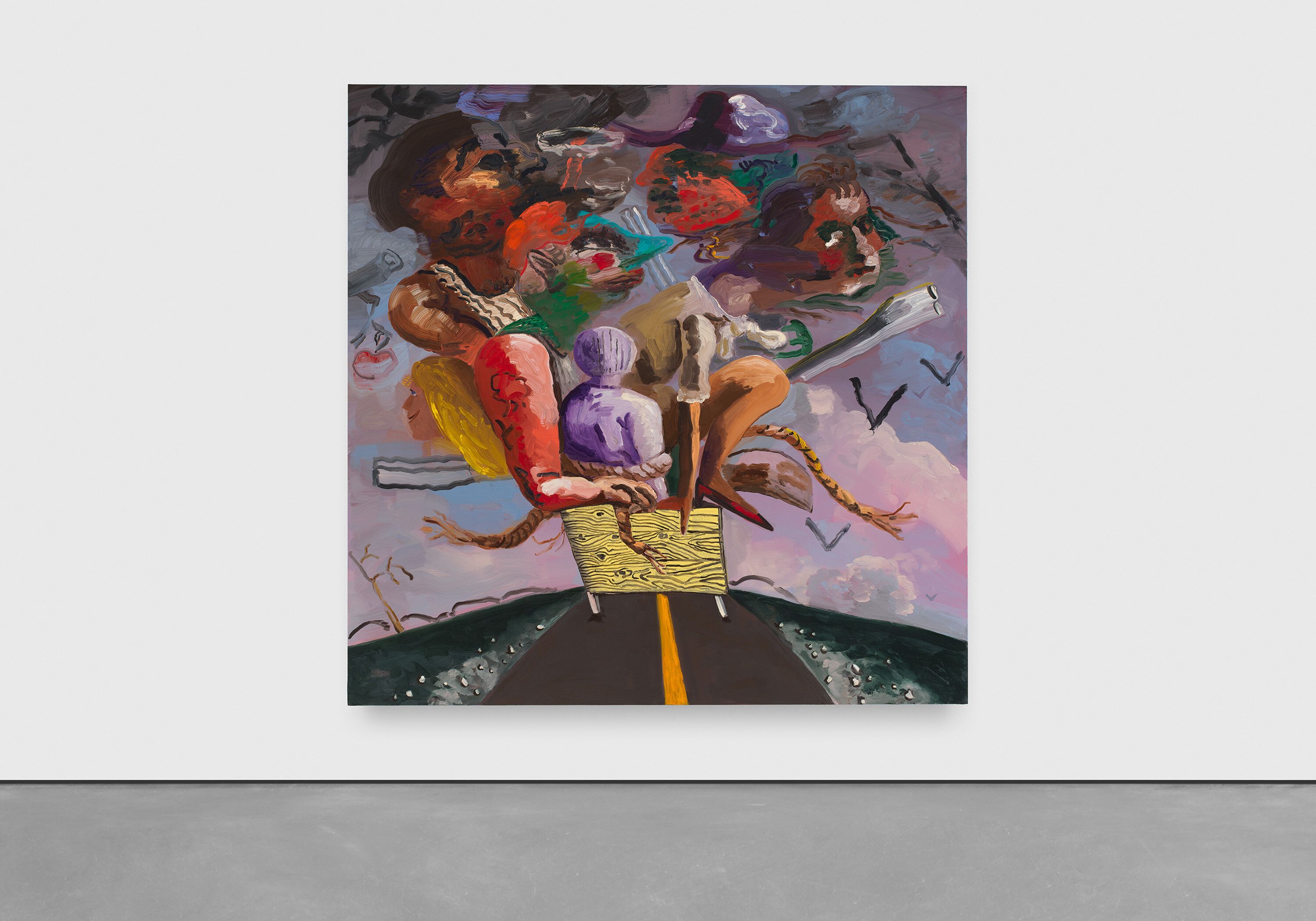 A painting by Dana Schutz, titled The Ride, dated 2023.