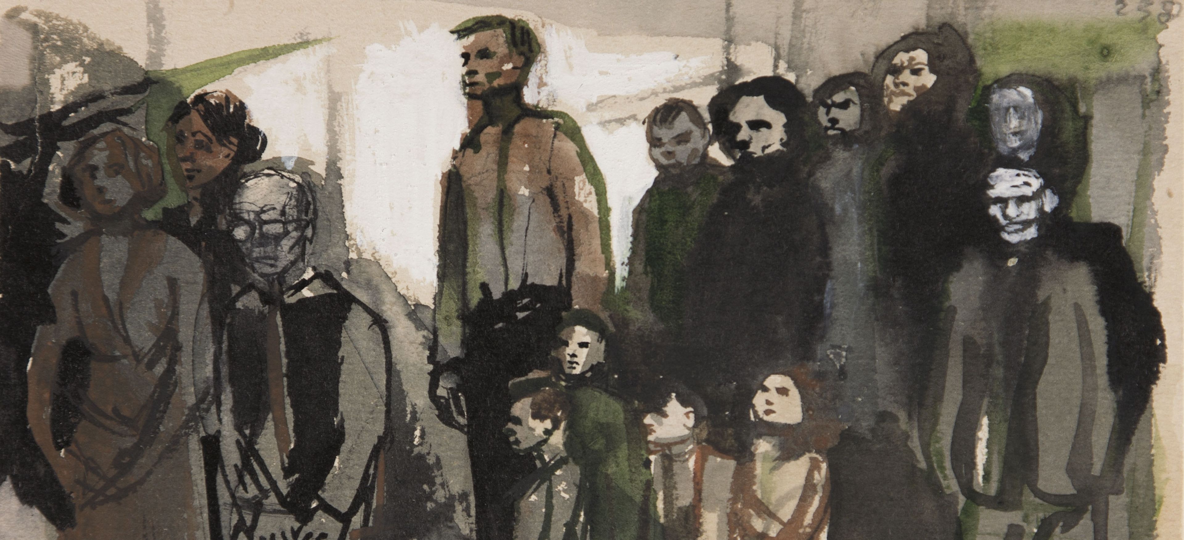 A work on paper by Andrzej Wróblewski, titled [Group Scene no. 238], not dated.