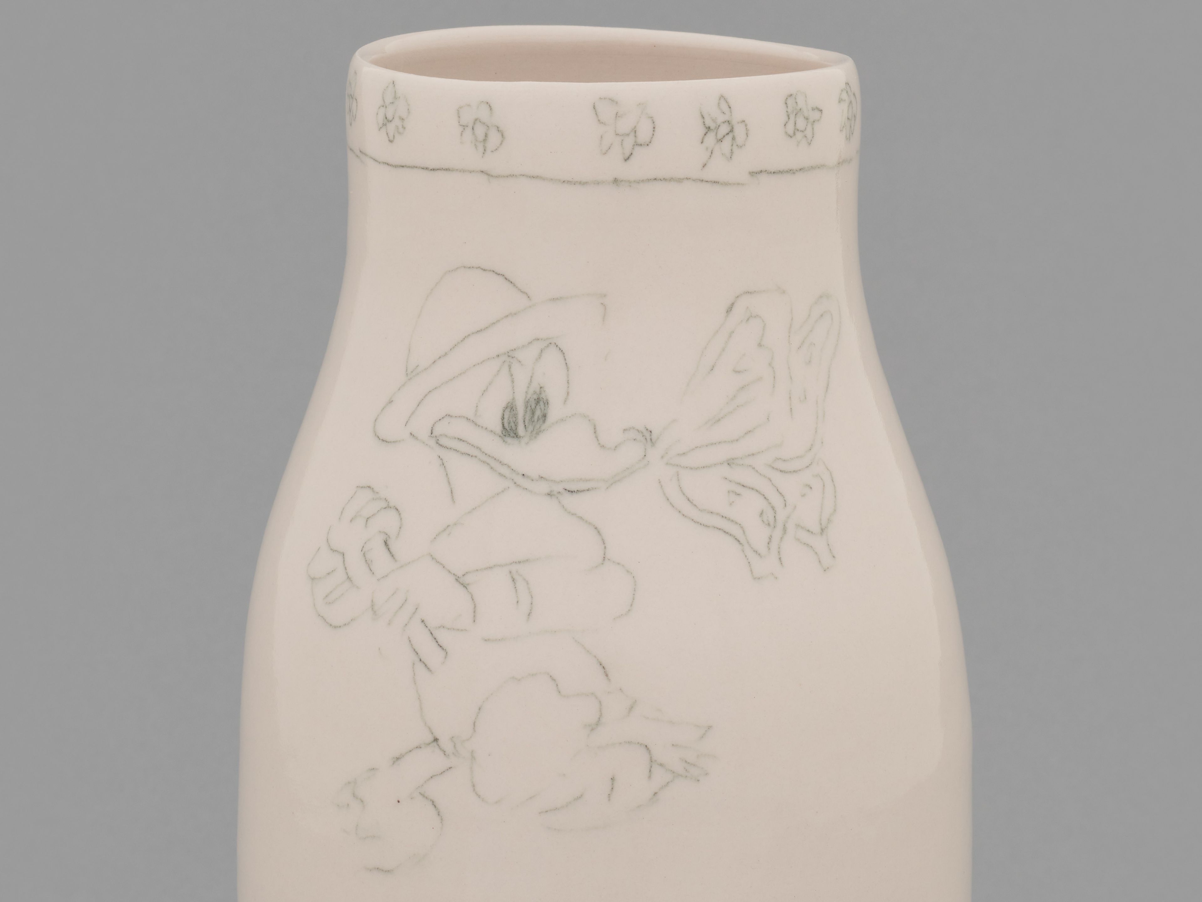 A detail from a sculpture by Magdalena Suarez Frimkess and Shio Kusaka, titled Donald Duck, dated 2026.