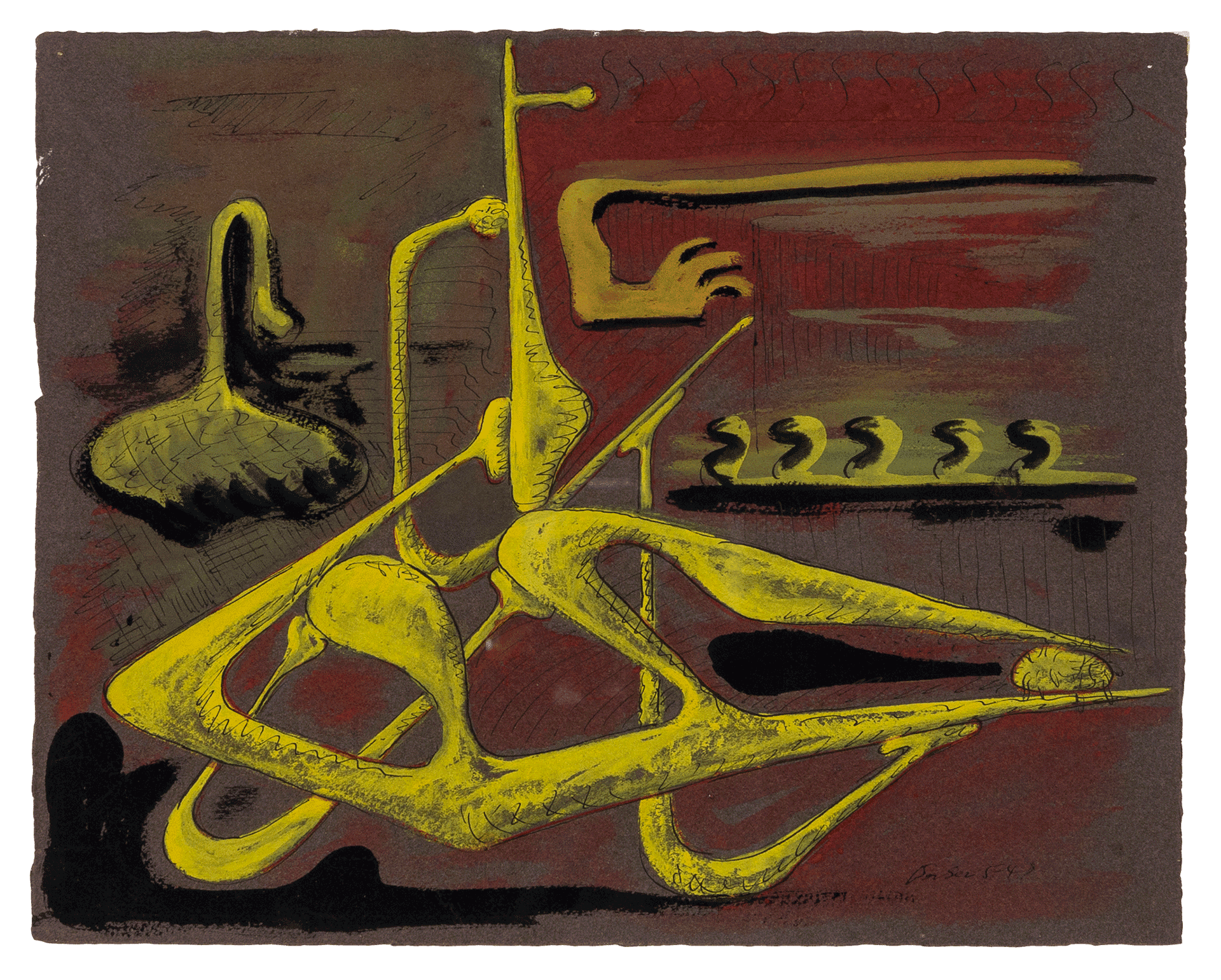 An untitled drawing by Herbert Ferber, dated 1947. 
