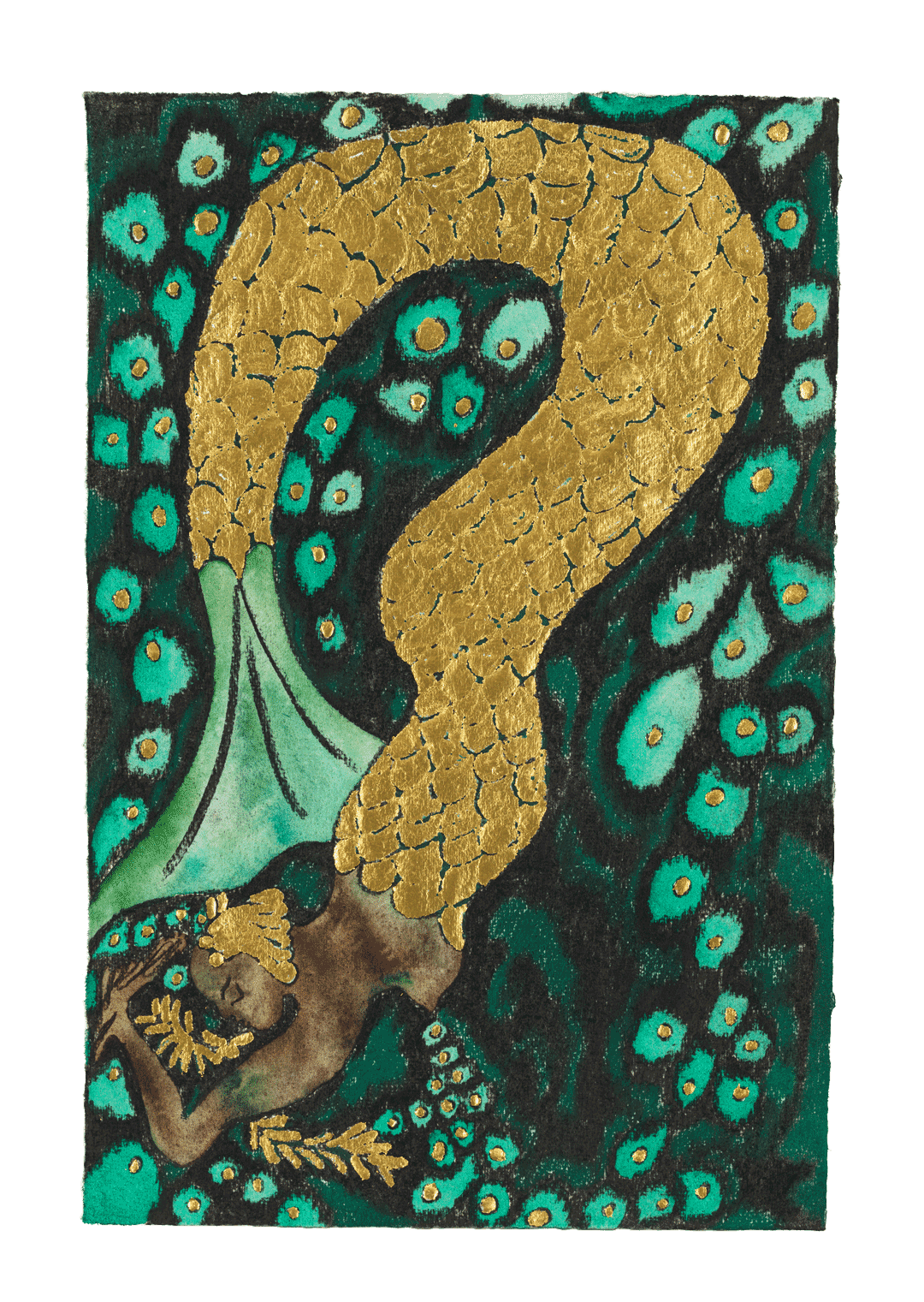 A work on paper by Chris Ofili, titled Nymph Dive (Turquoise), dated 2019