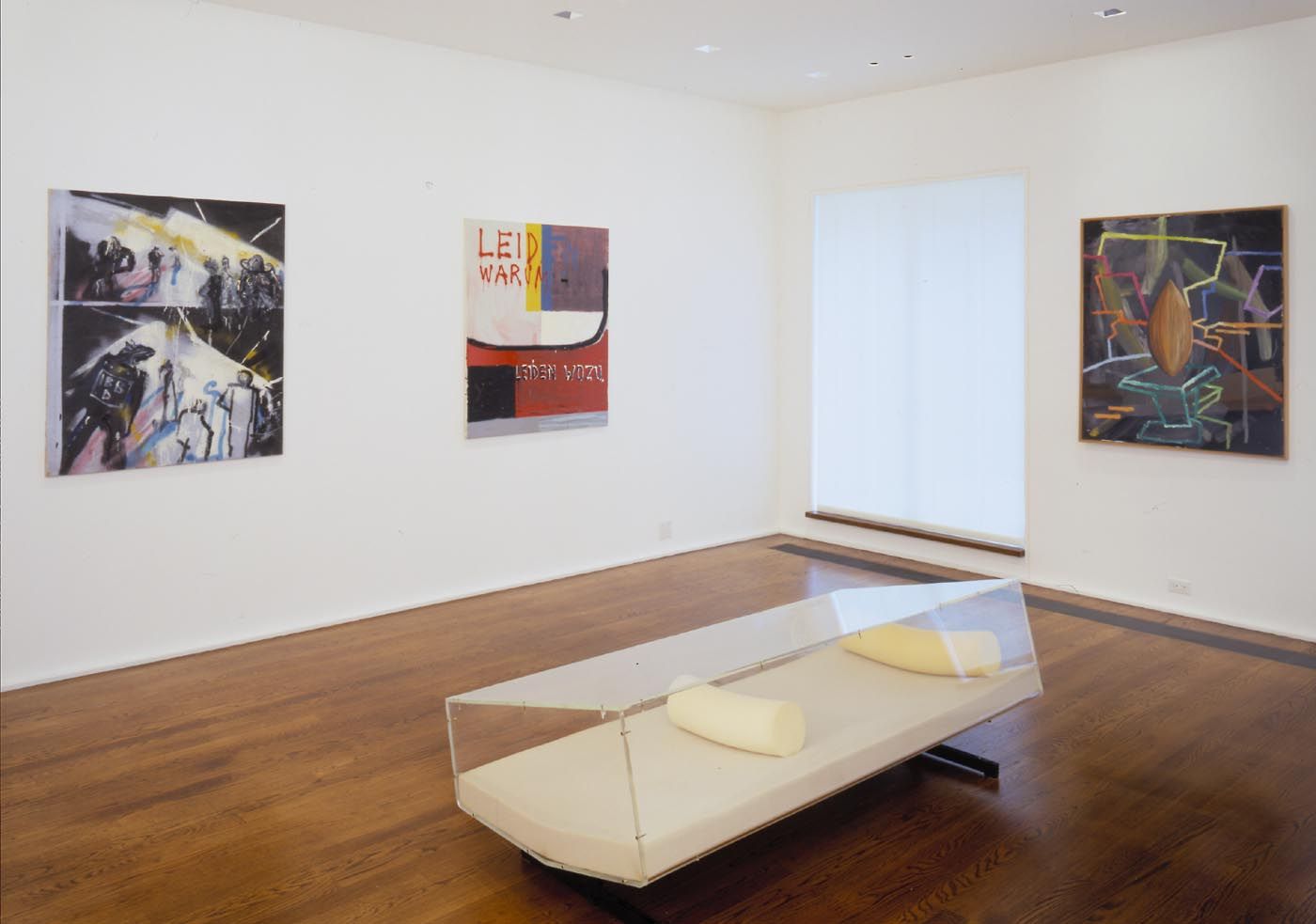An installation view of the exhibition Martin Kippenberger: Selected Works, at David Zwirner New York, dated 2002.