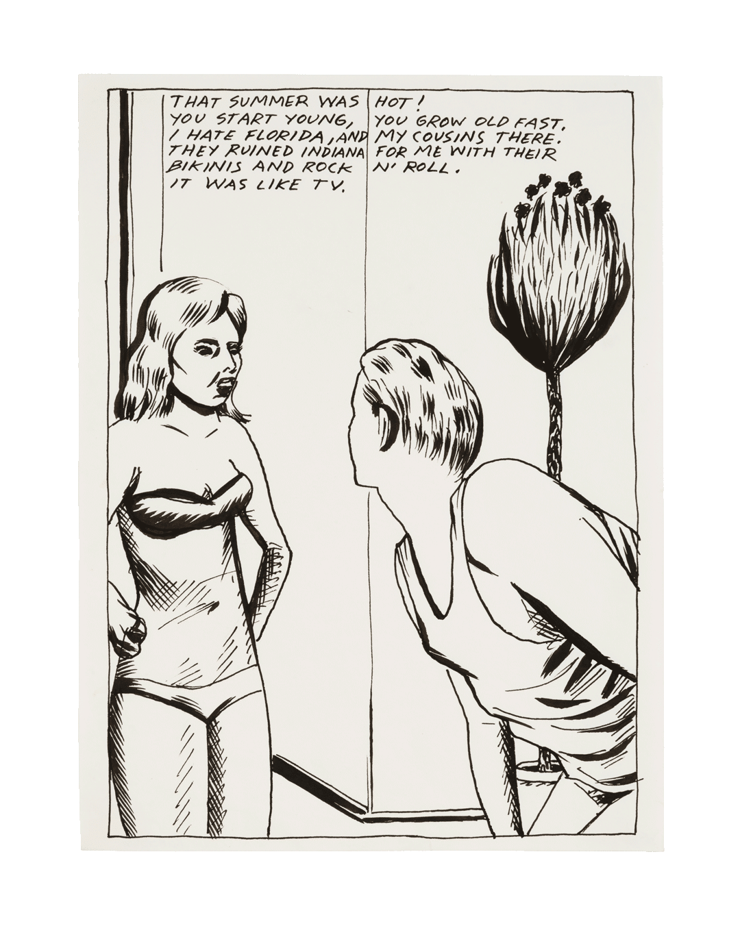 A drawing by Raymond Pettibon titled No Title (That summer was...), dated 1985.