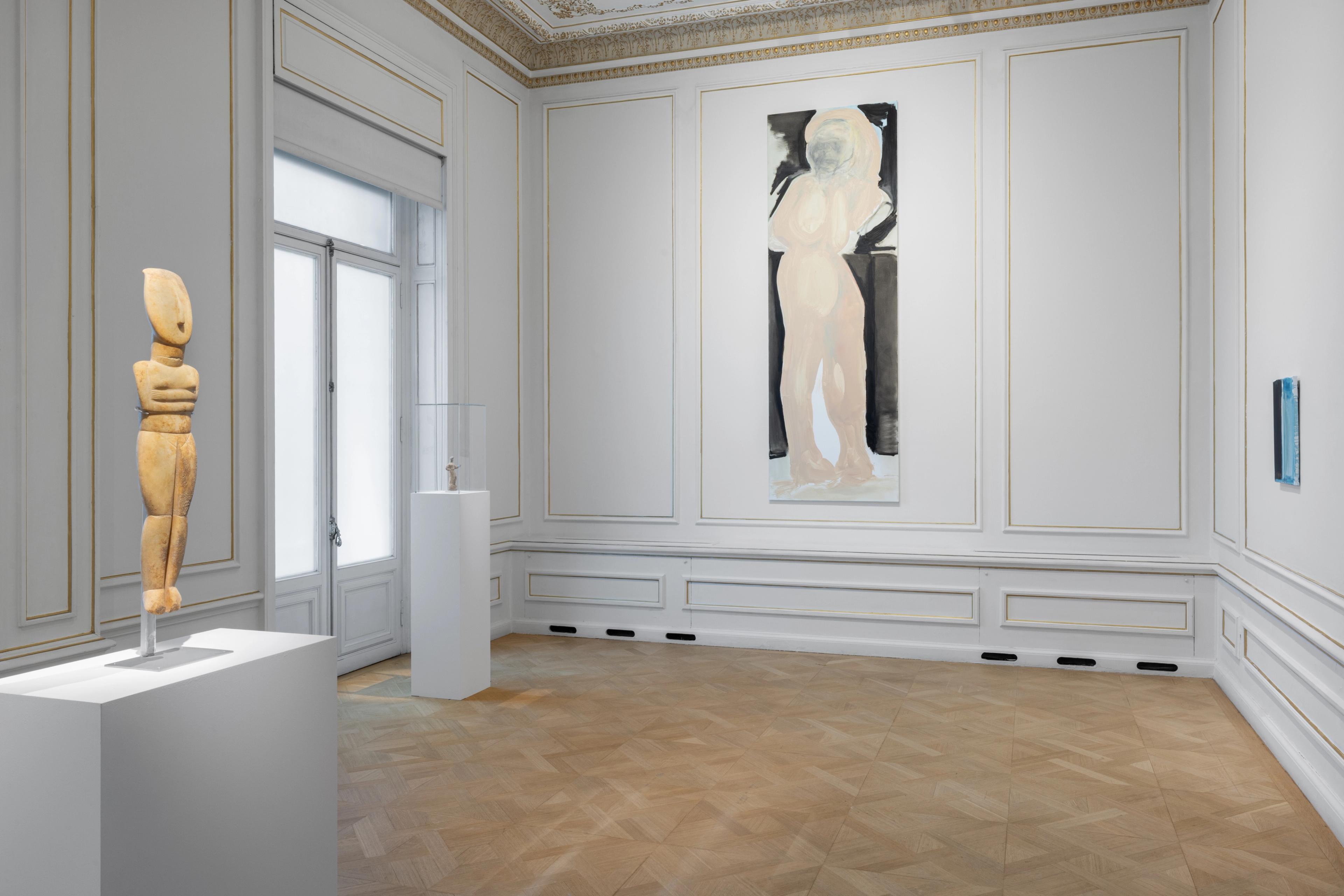 Installation view of the exhibition Marlene Dumas: Cycladic Blues at the Museum of Cycladic Art in Athens, Greece, dated 2025.