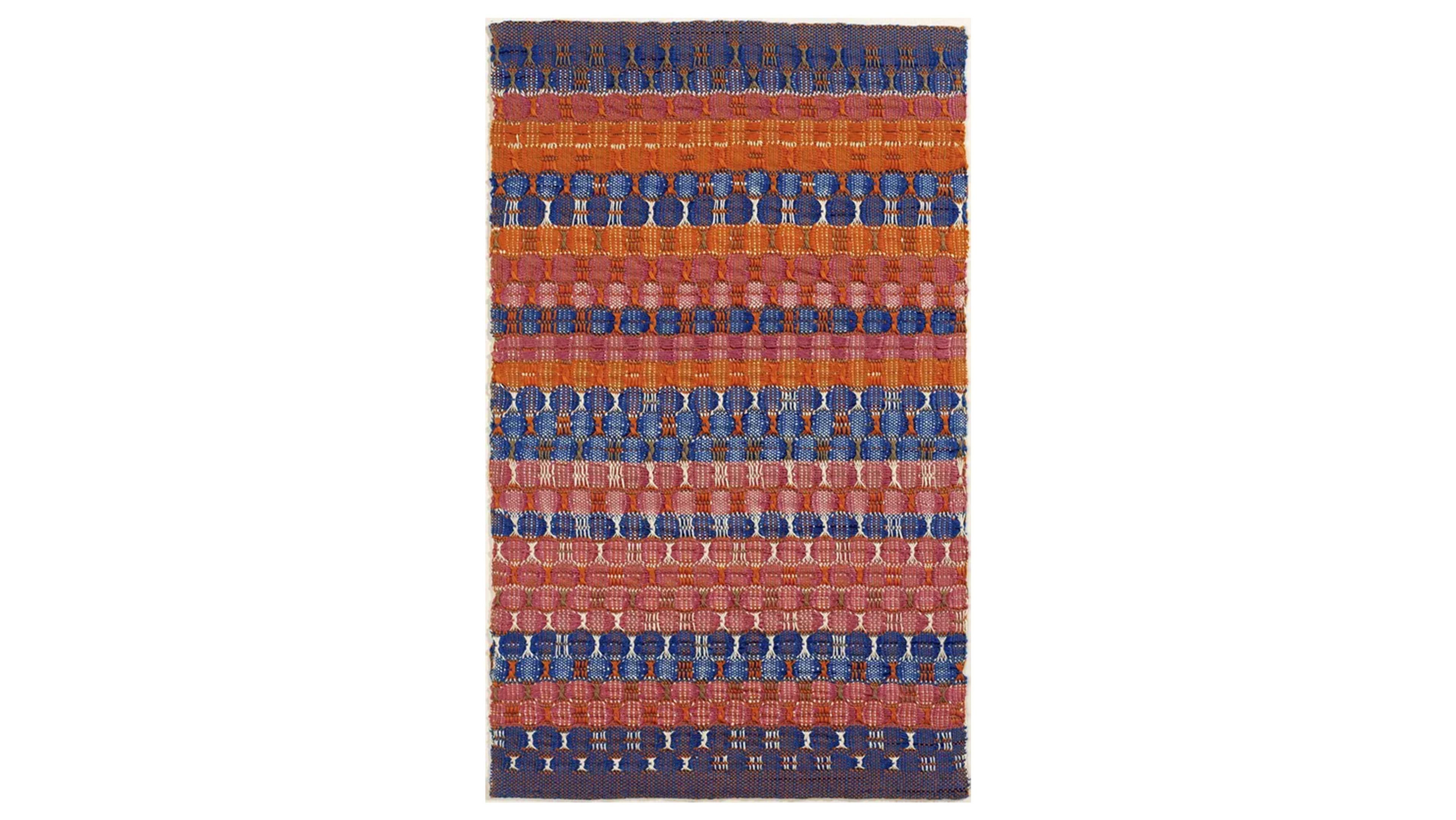 A work by Anni Albers, titled Red and Blue Layers, dated 1954