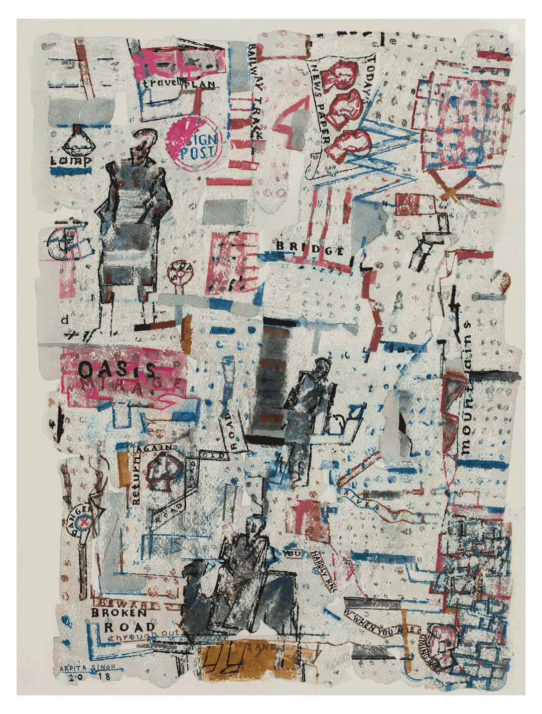 An untitled work on paper by Arpita Singh, dated 2018.
