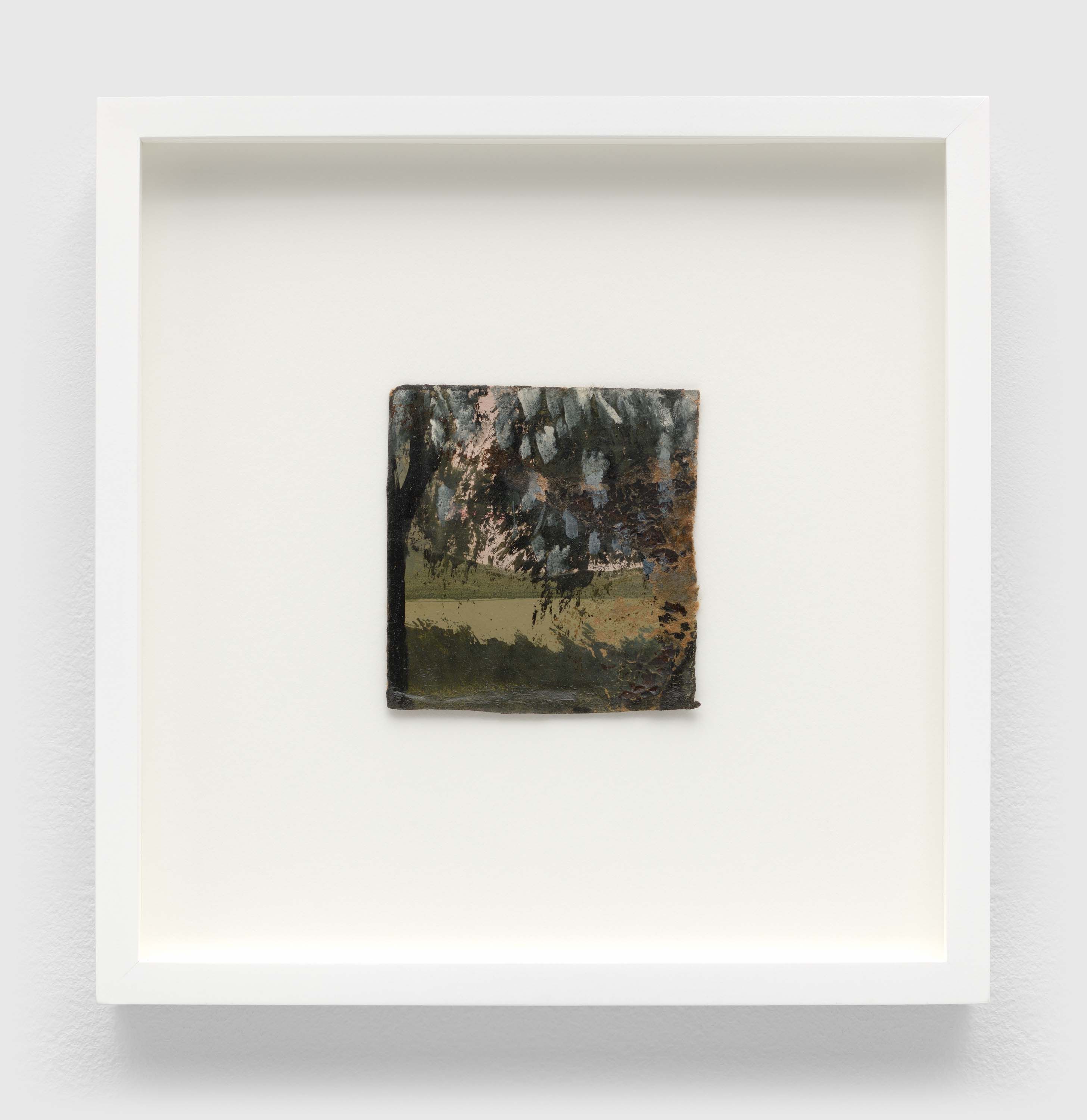 A painting on cardboard by Frank Walter, called Untitled (Mountain View Through Tree Branches), n.d.
