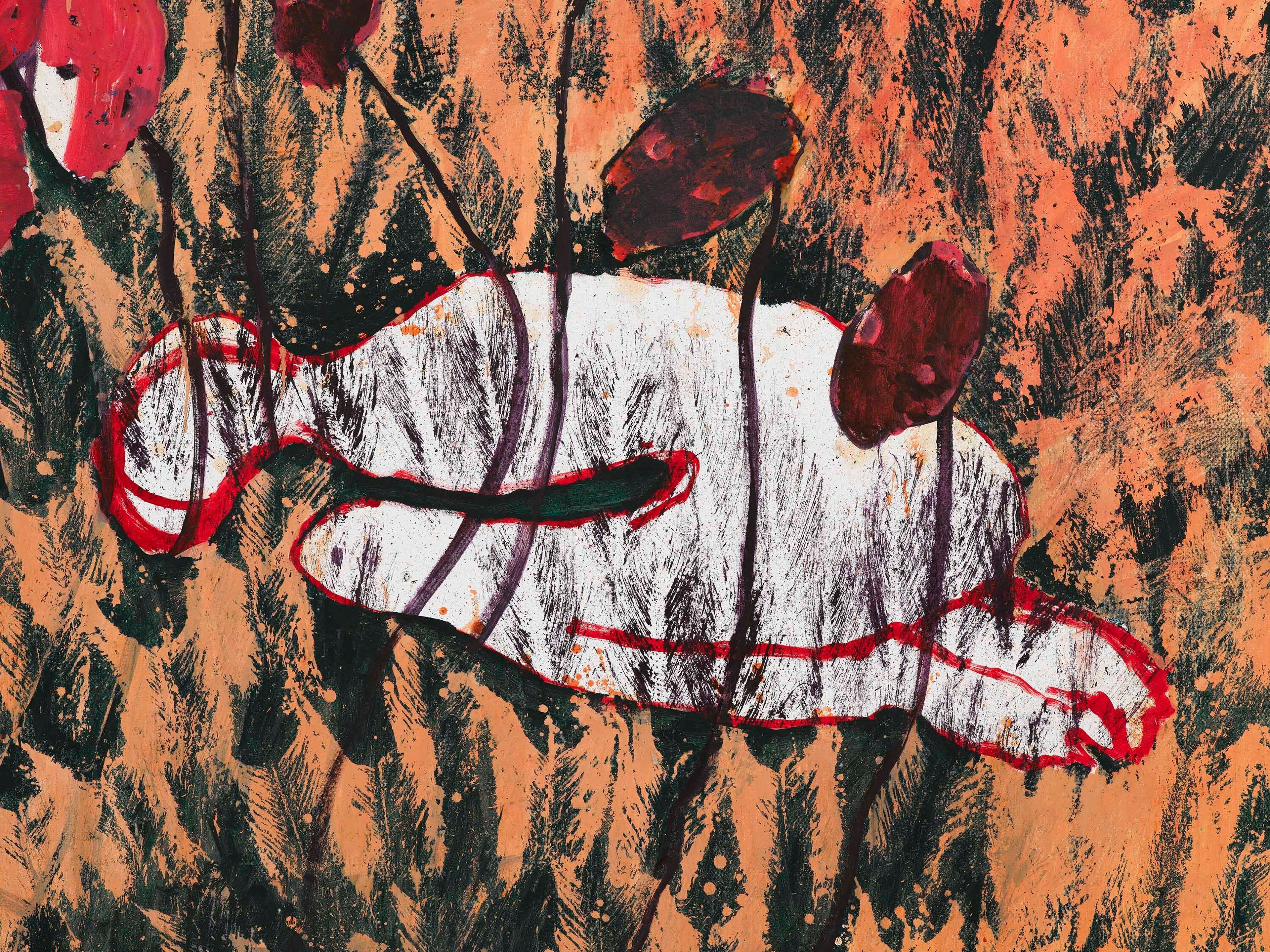 A detail of a painting by Portia Zvavahera, titled Ndirikukutsvagai ndirimugomo, dated 2024.