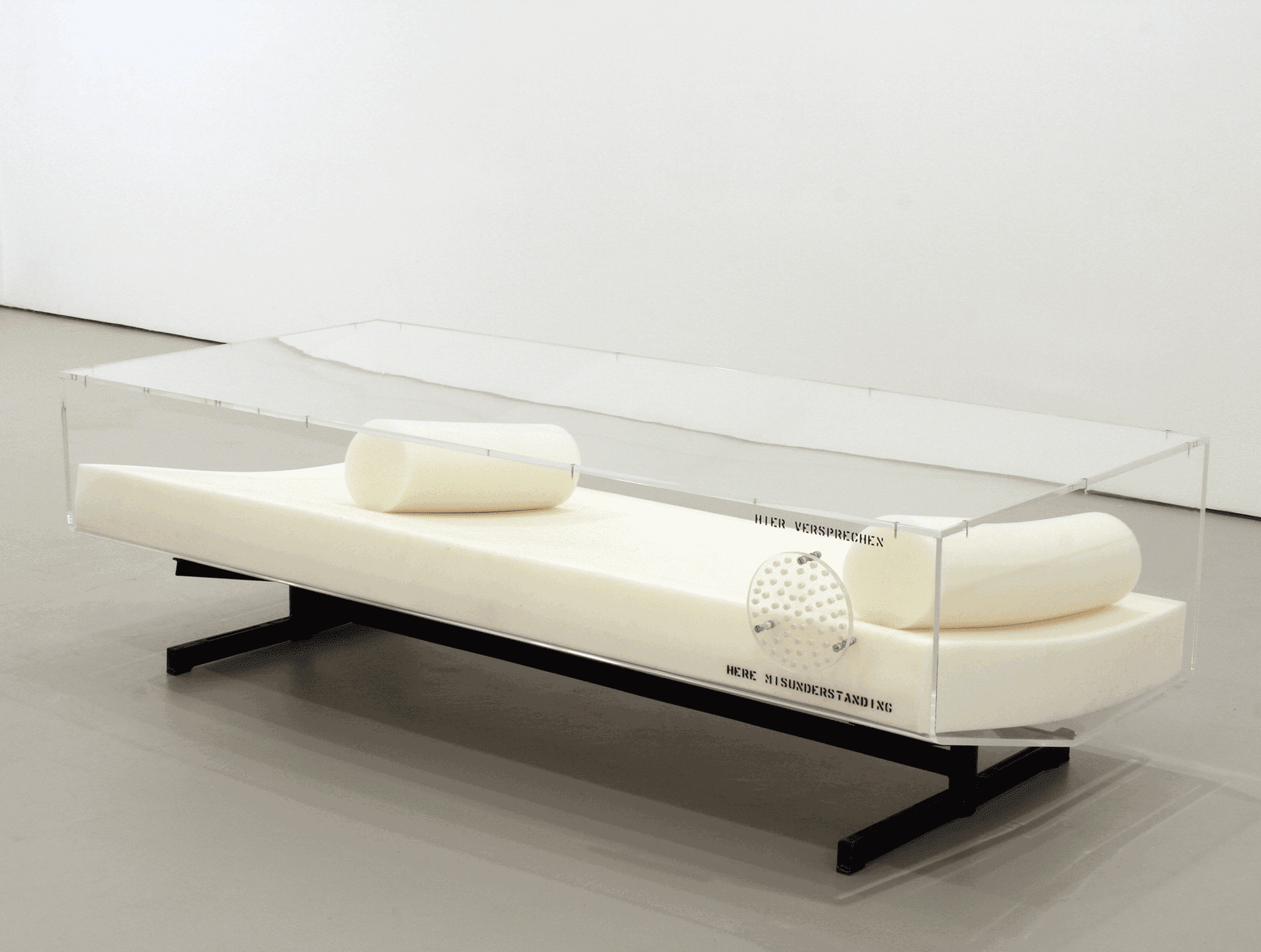 A sculpture by Martin Kippenberger, titled Schneewittchensarg (Snow White's Coffin), dated 1989.