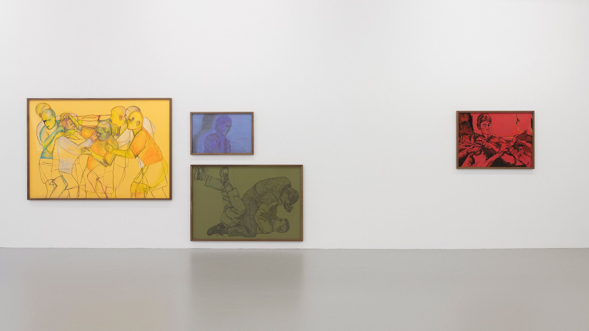 An installation view featuring works by Kyle Thurman, dated 2020