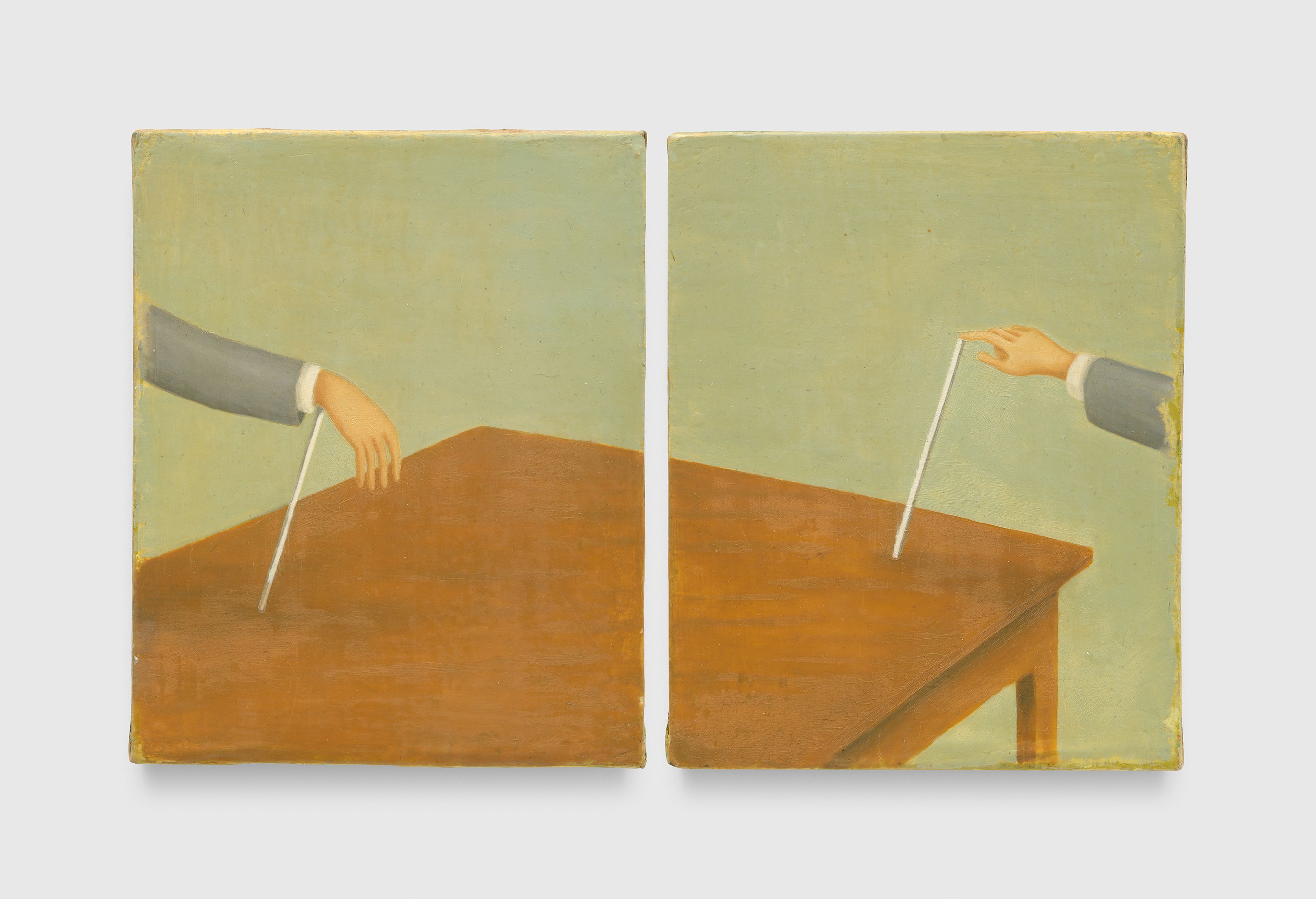 A diptych painting by Francis Alÿs, titled The Liar, the Copy of the Liar, dated 1994.