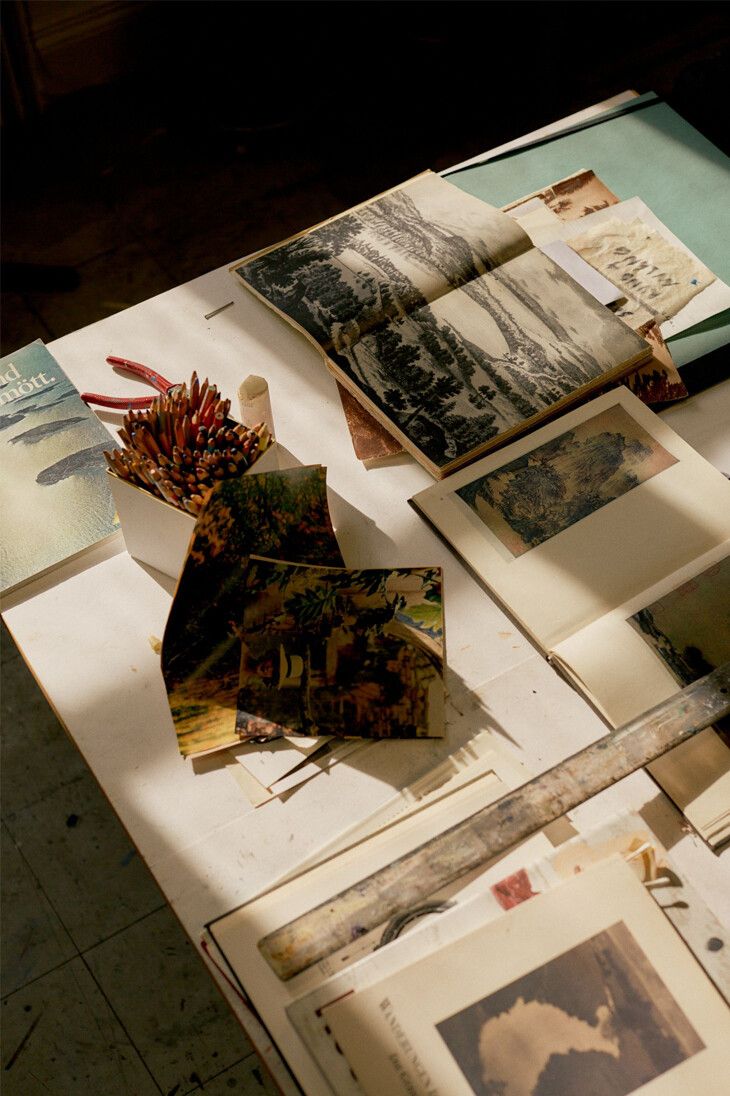 A photo by Staffan Sundström for Kinfolk of Mamma Andersson’s studio, dated 2023