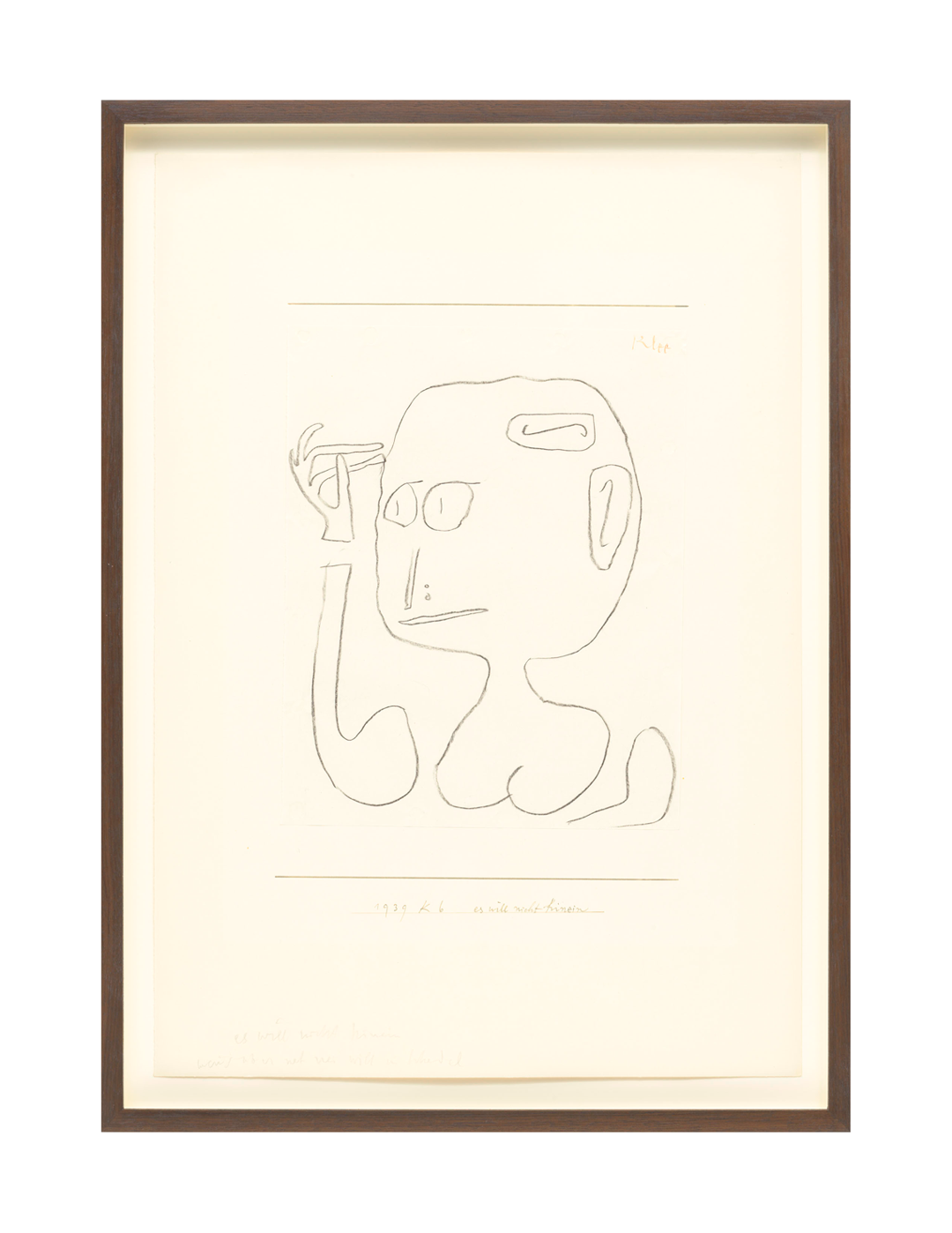 A drawing by Paul Klee, titled es will nicht hinein (Just can't get it), dated 1939.