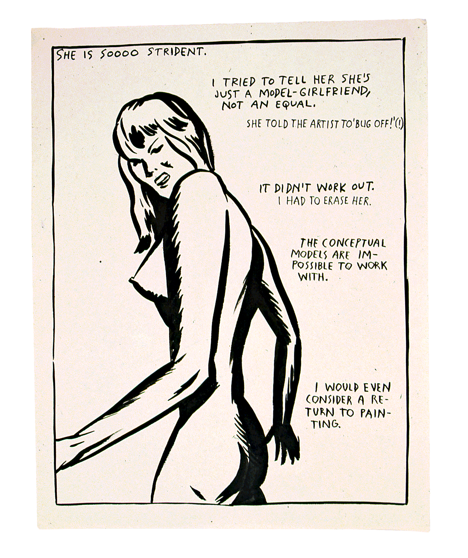 A drawing by Raymond Pettibon, titled No Title (She is sooo), dated 1987.