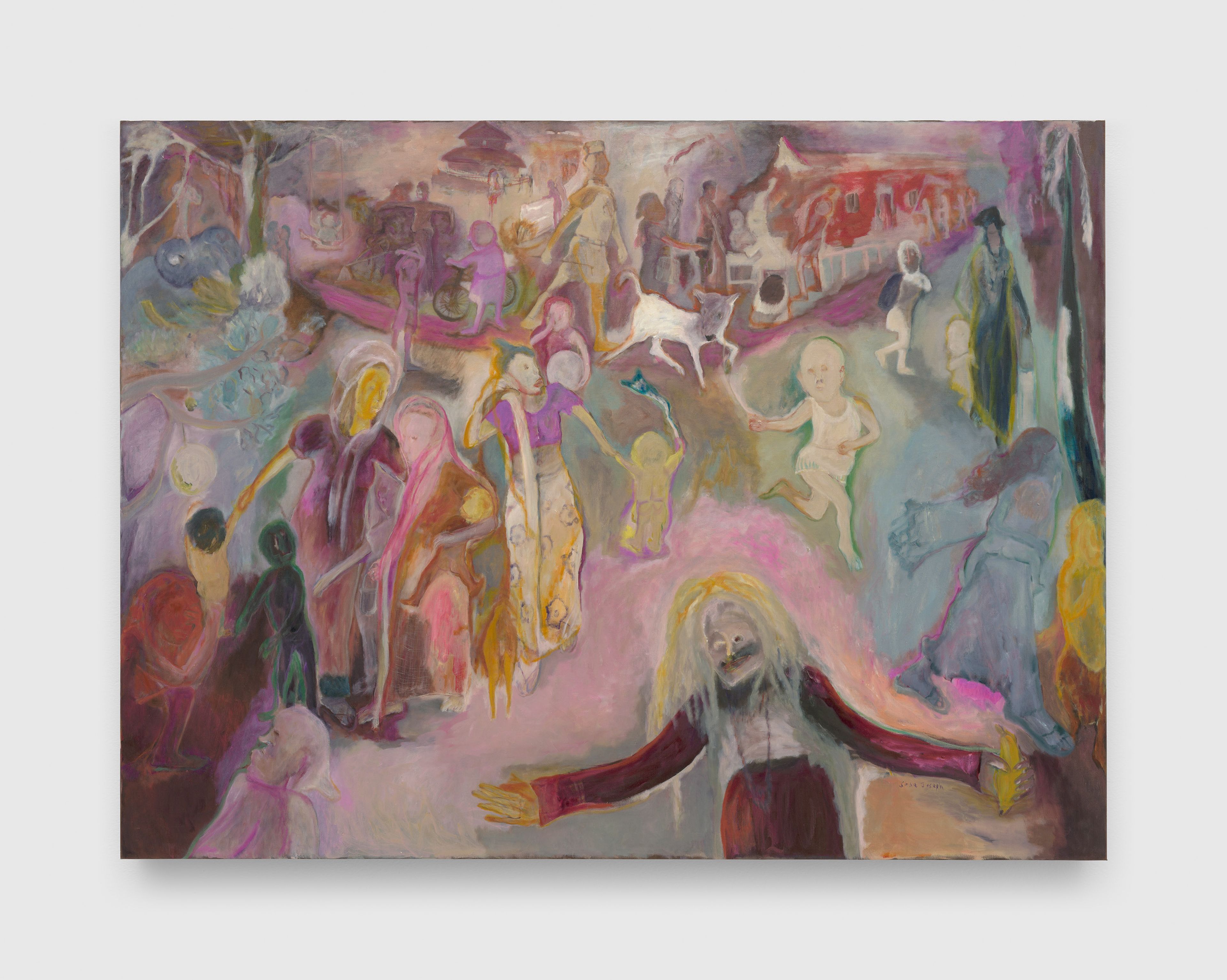 A painting by Sosa Joseph, titled The wise woman said, ‘it’s going to rain!’, dated 2025.