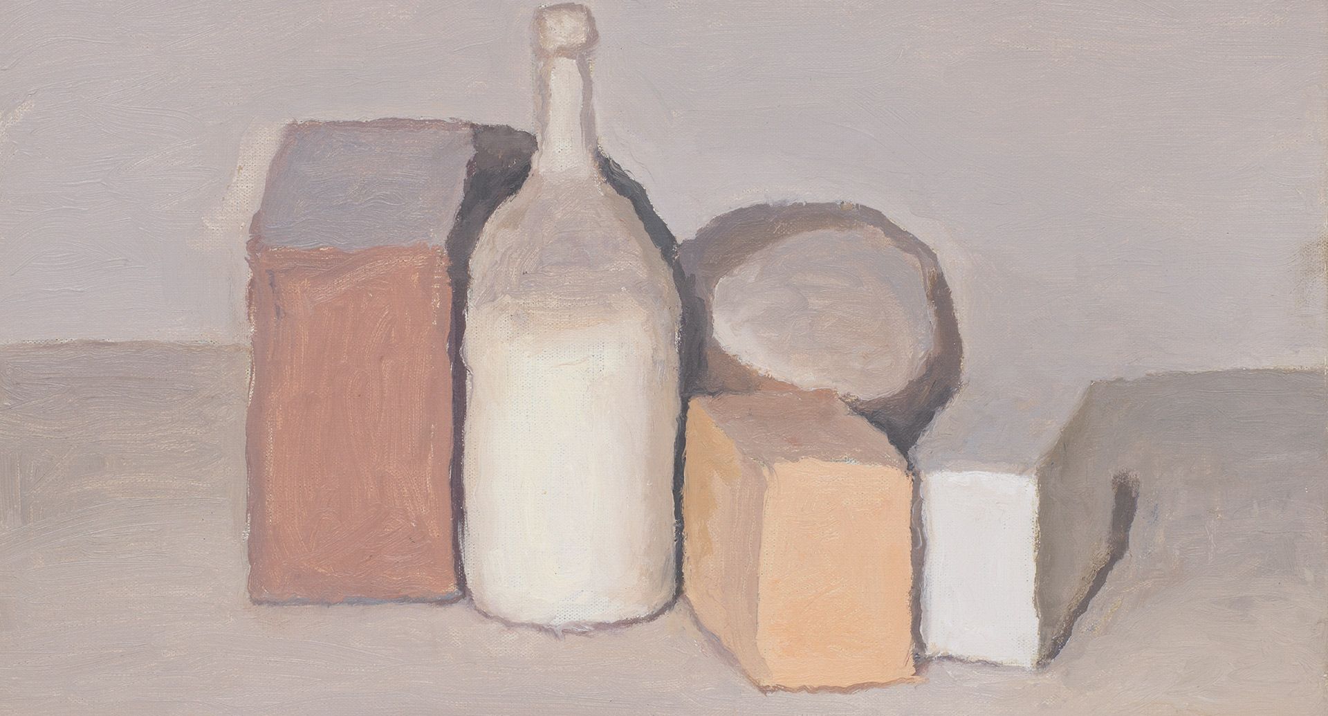 A detail from a painting by Giorgio Morandi, titled Natura morta (Still Life), dated 1955.