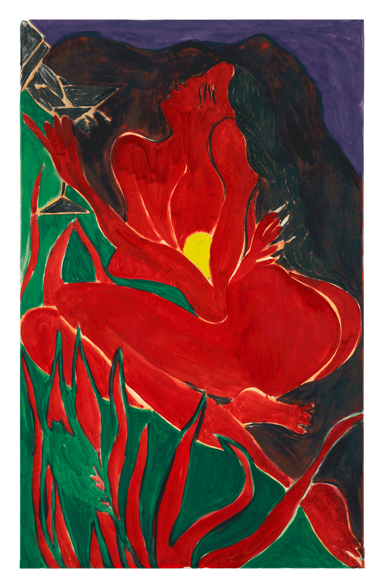 A painting by Chris Ofili, titled Confession (red), dated 2006 to 2007.