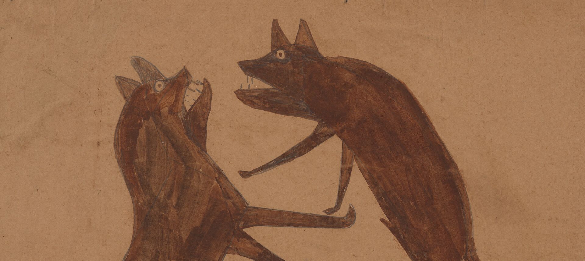 A detail from a work by Bill Traylor, titled Two Fighting Dogs, dated 1939-1942.