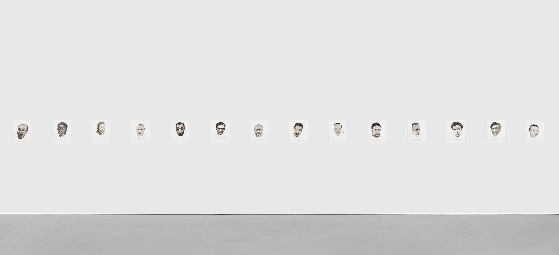 Installation view of works by Marlene Dumas, from the ongoing series titled, Great Men, dated 2014-2018.