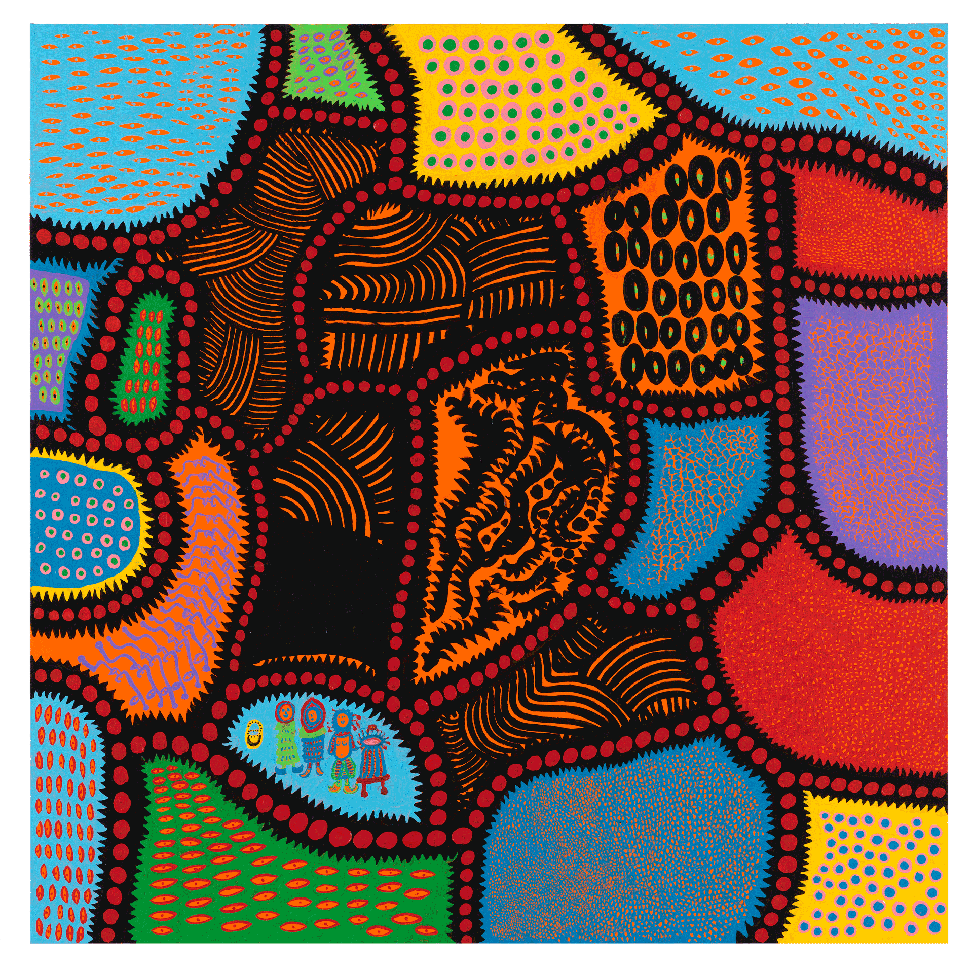 A painting by Yayoi Kusama, titled I, Who Have Killed Myself, dated 2014.