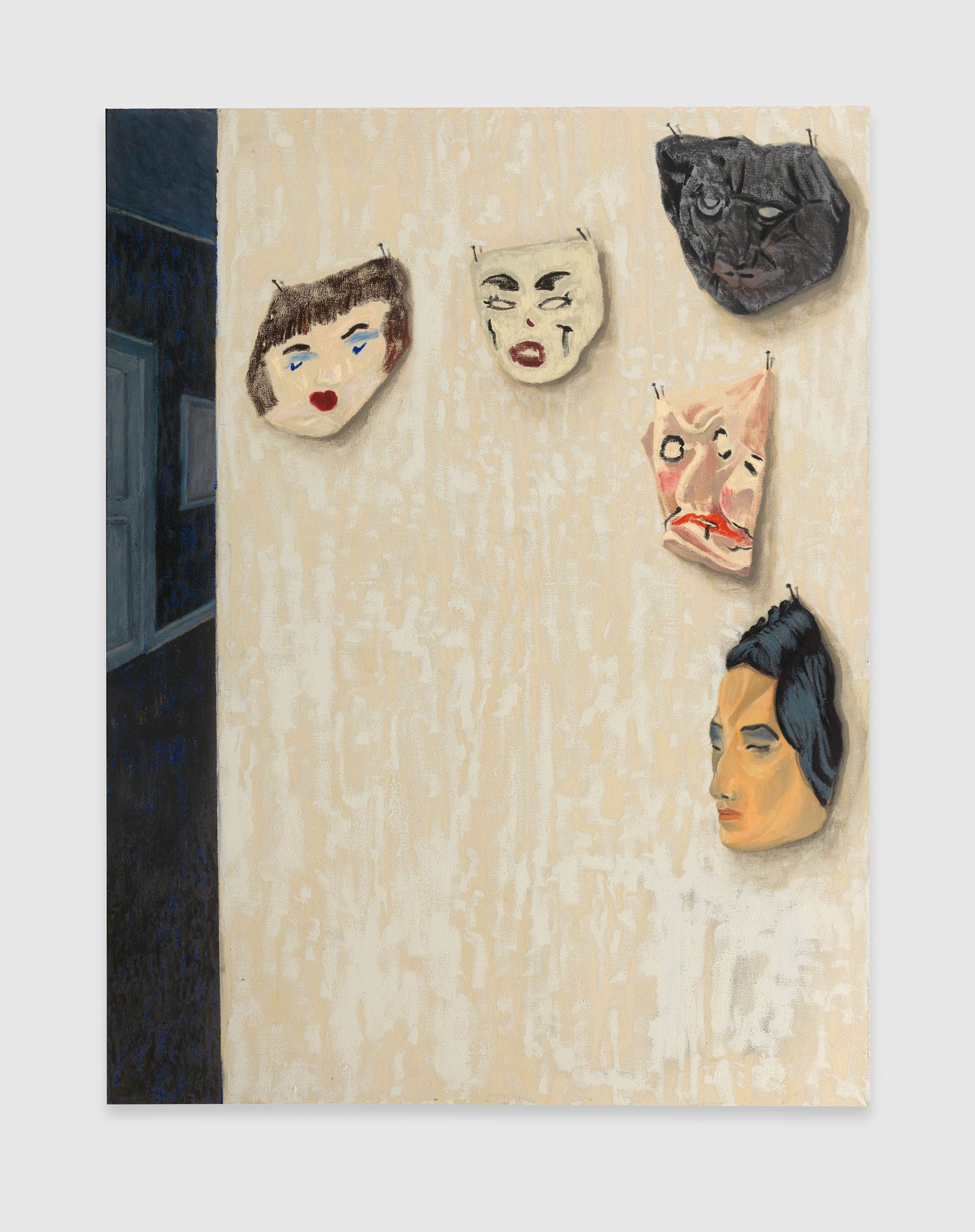 A painting by Mamma Andersson, titled Behind the Masks, dated 2023.