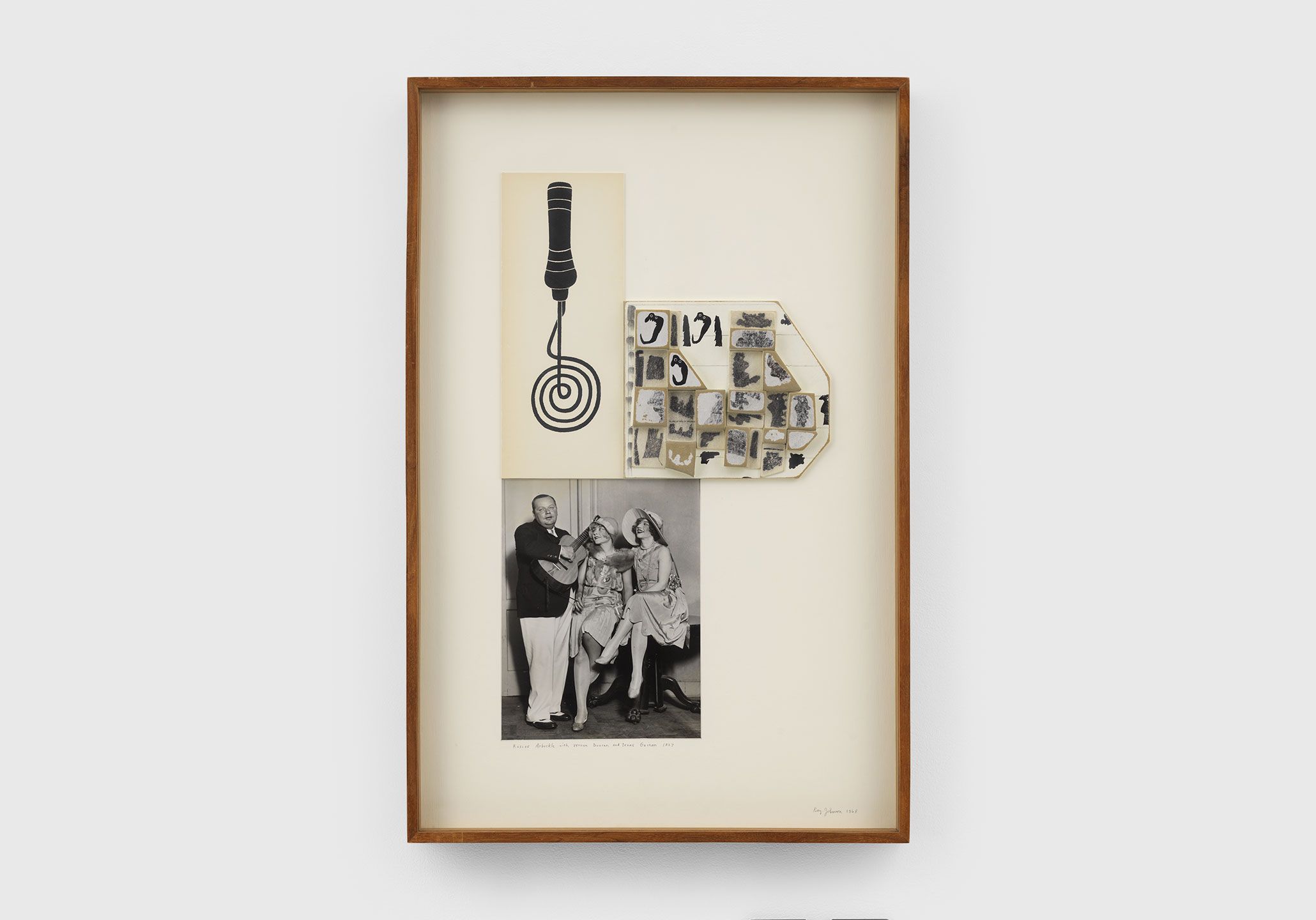 A collage on illustration board by Ray Johnson, titled Roscoe Arbuckle, dated 1968.