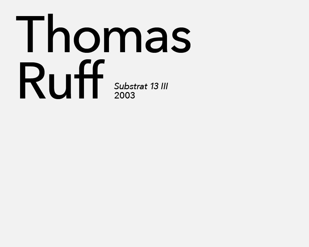 A graphic title card for artist Thomas Ruff